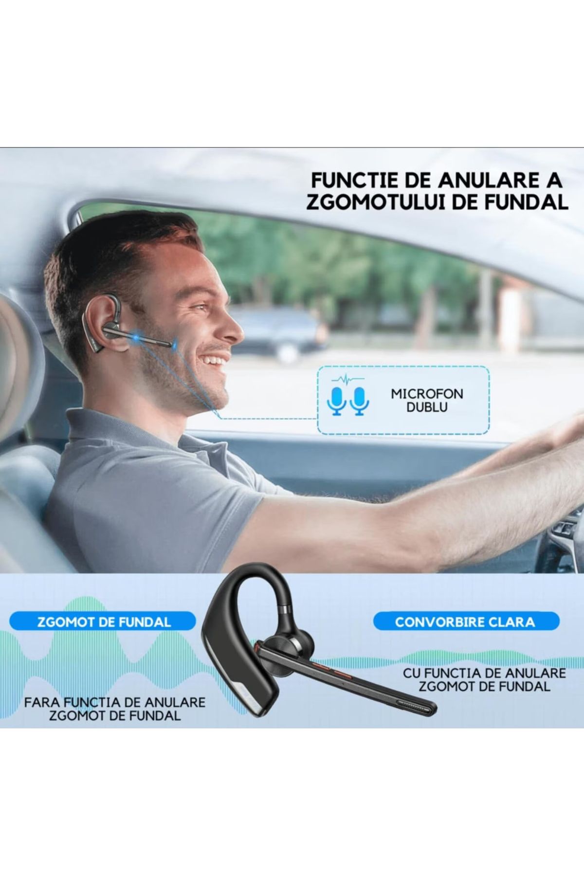 New Bee-Căști Bluetooth fără fir, baterie de 500 mAh cu autonomie de 60 de ore, cu microfon dual CVC 8.0 10