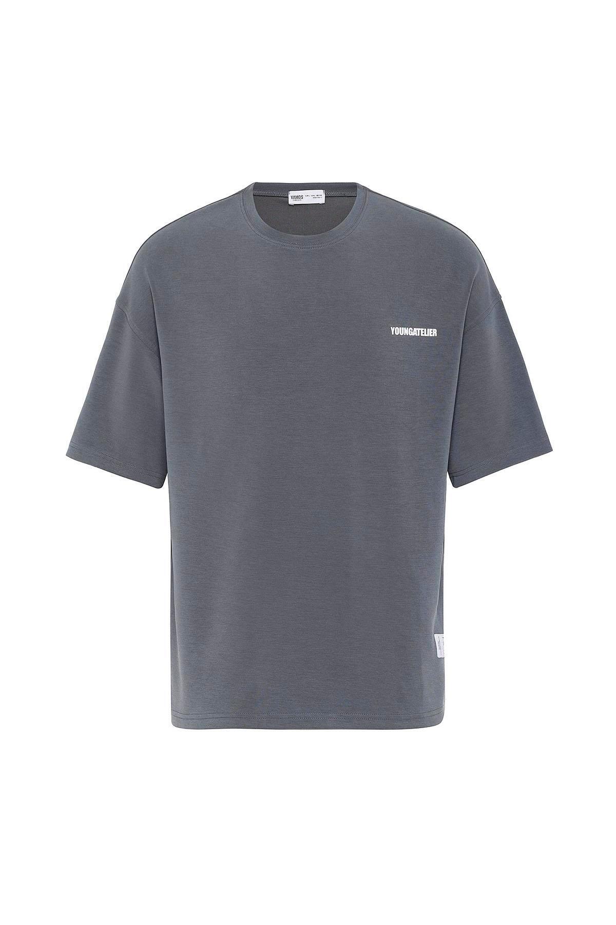 Etiket Detaylı Oversize Modal Kumaş Eşofman Takım Antrasit — رنگارنگ 40-673 — تصویر 5 از 8