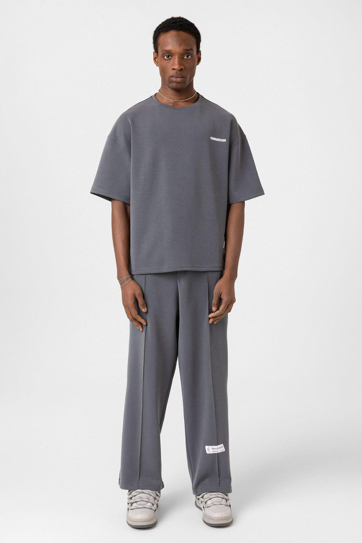 Etiket Detaylı Oversize Modal Kumaş Eşofman Takım Antrasit — رنگارنگ 40-673 — تصویر 4 از 8