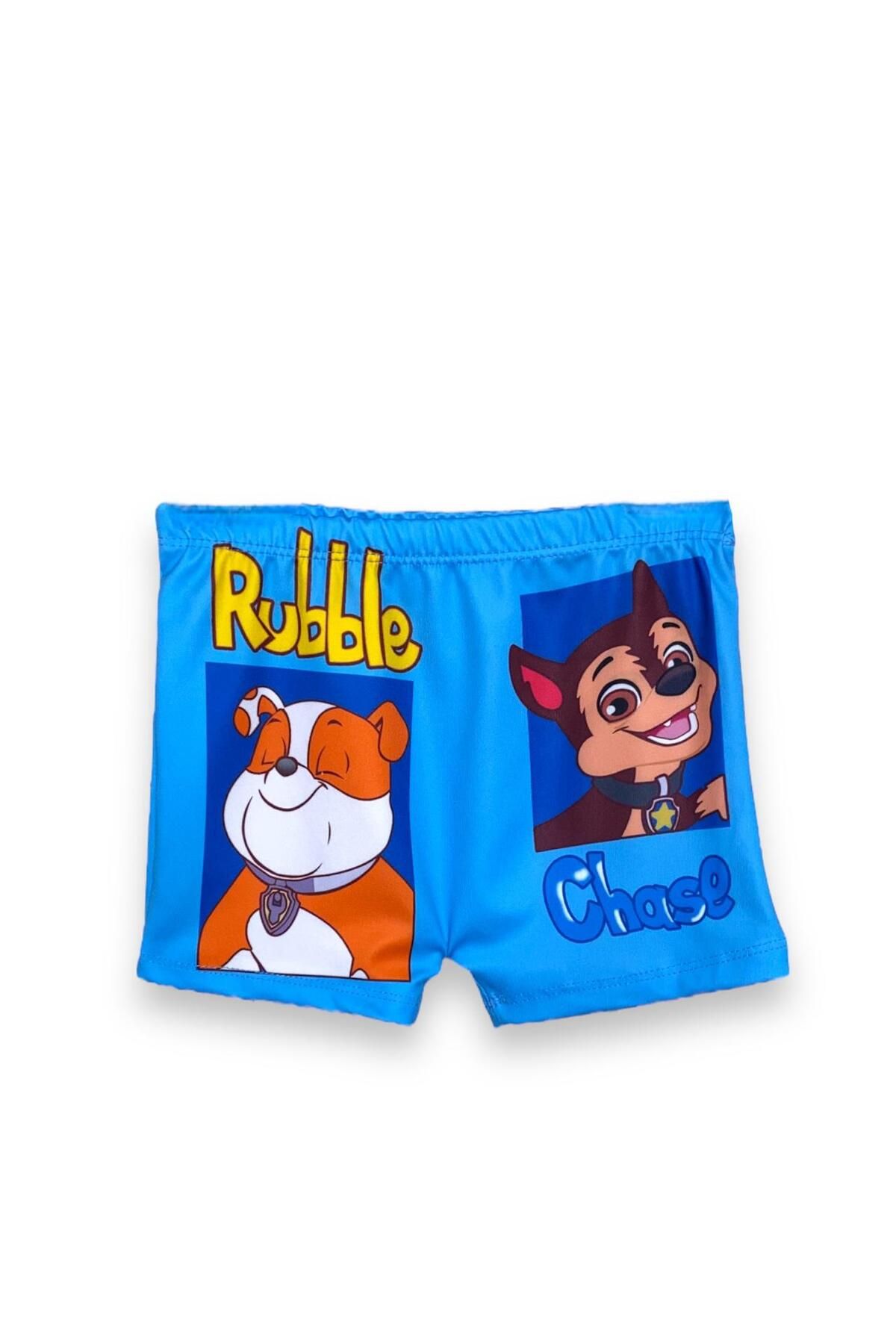 LİTTLE TORTOİSE-Boy's Rabble and Chase Cartoon Character Pattern Sea Shorts Bonnet Set 4