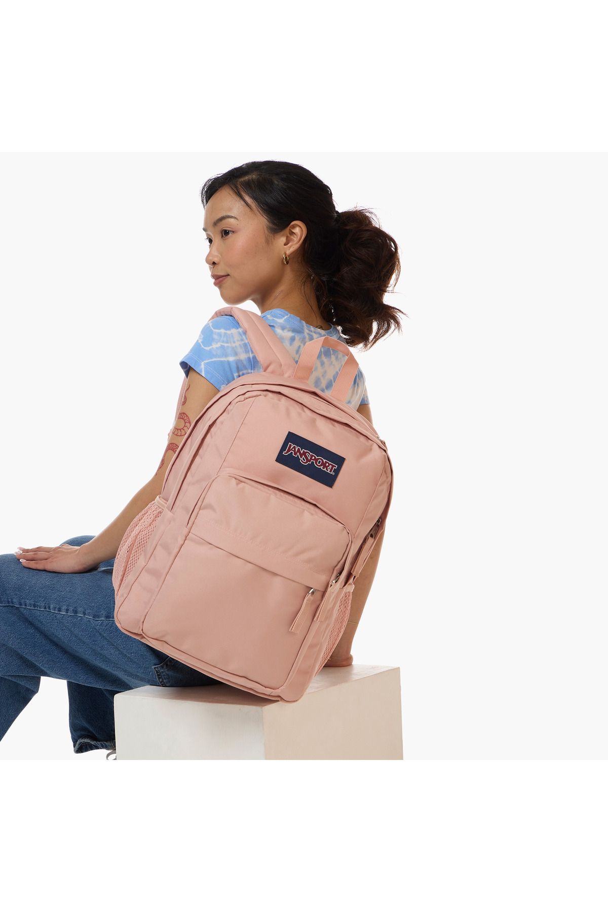 Jansport-Solid Backpack with Adjustable Straps and Zip Closure - 19x33x5 cms 2