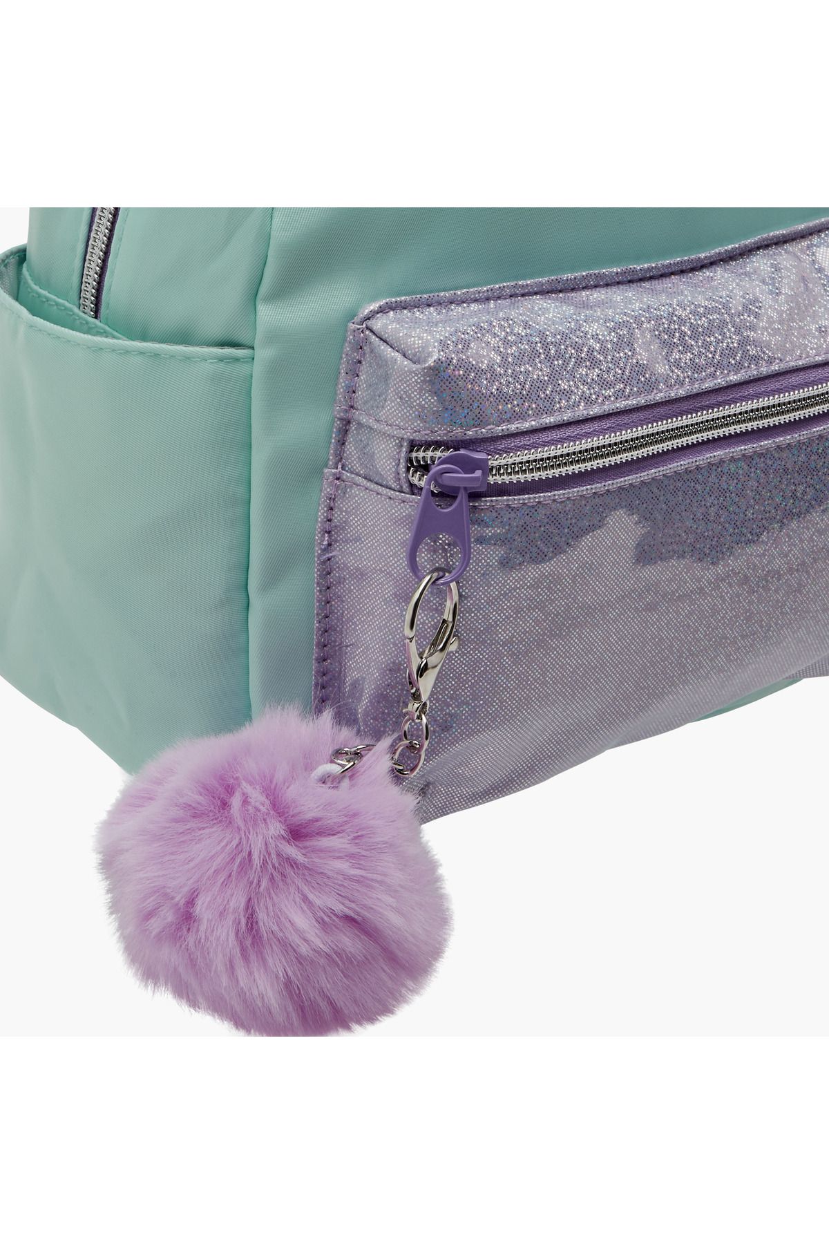 Icon-Colourblock Backpack with Adjustable Straps and Pom Pom Keychain - 27x23x11 cms 4