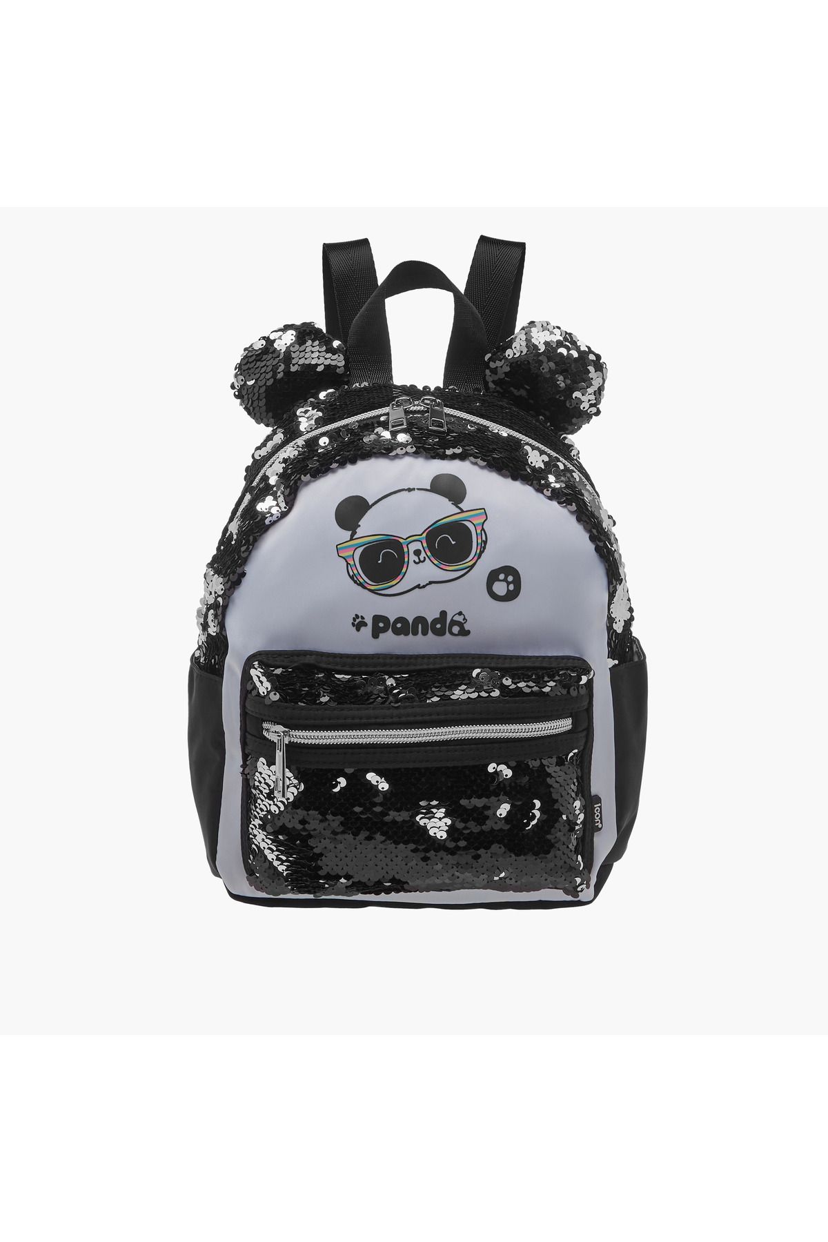 Icon-Panda Print Sequinned Backpack with Adjustable Straps - 27x23x11 cms 1