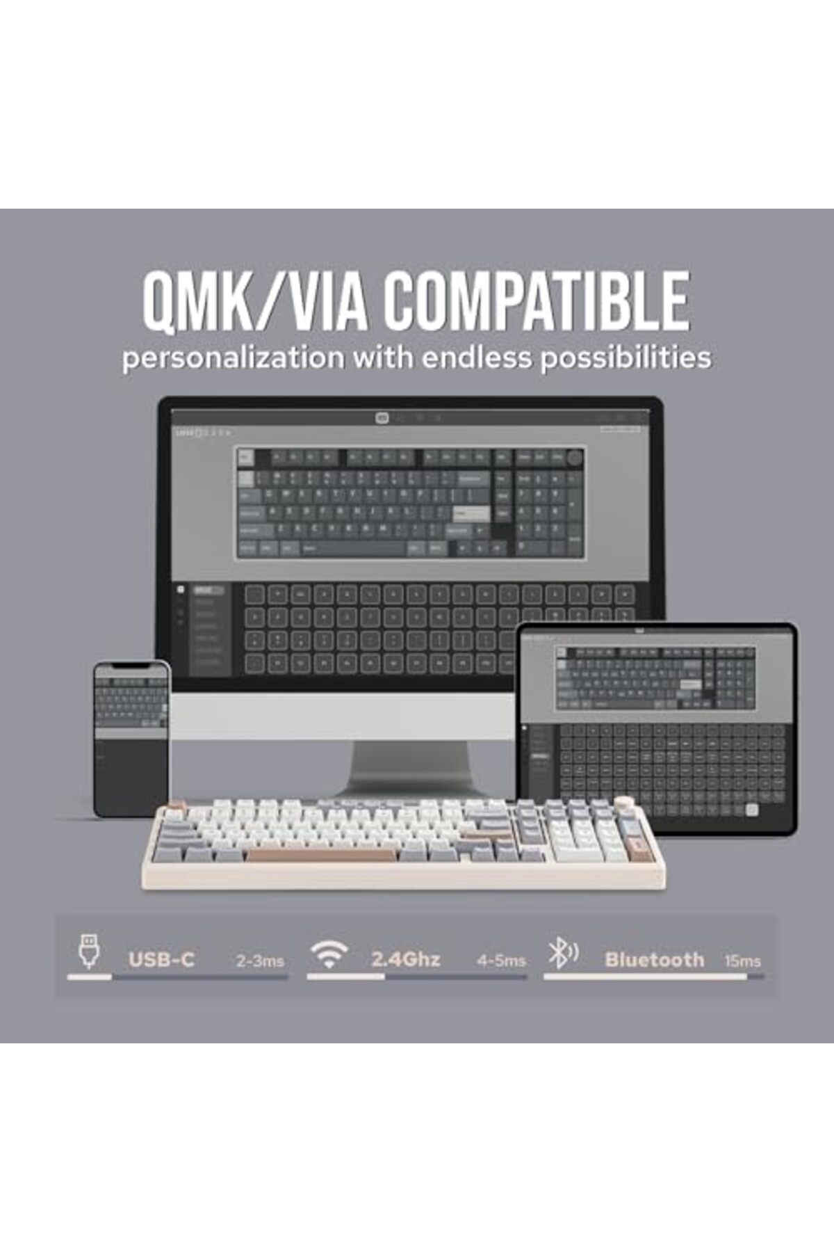 Epomaker-لوحة مفاتيح ألعاب لاسلكية Galaxy100 QMK/VIA، هيكل من الألومنيوم، بلوتوث/2.4 جيجاهرتز/USB-C، مسبقة التجهيز 8