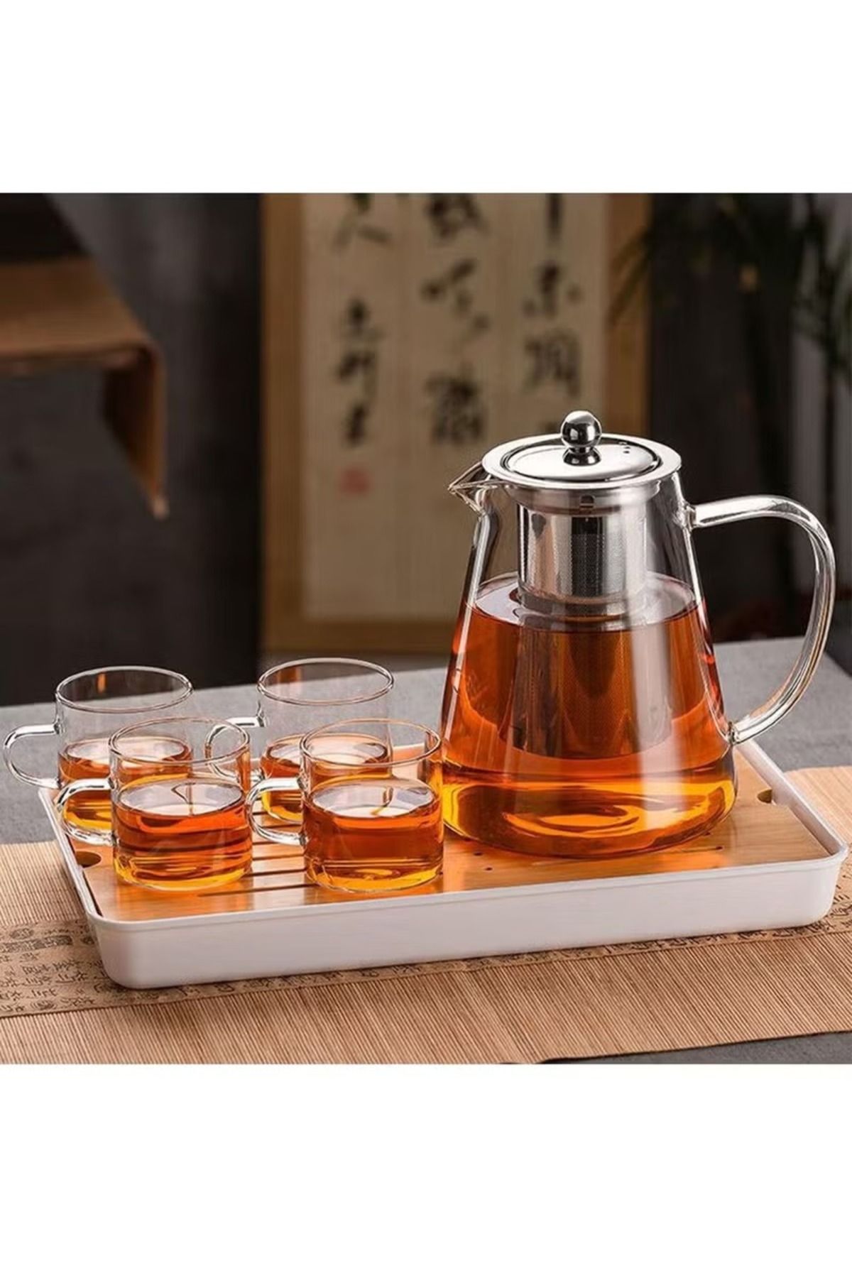 DLC-Glass Teapot Set 950ml with 4 Cups & Removable Strainer 2