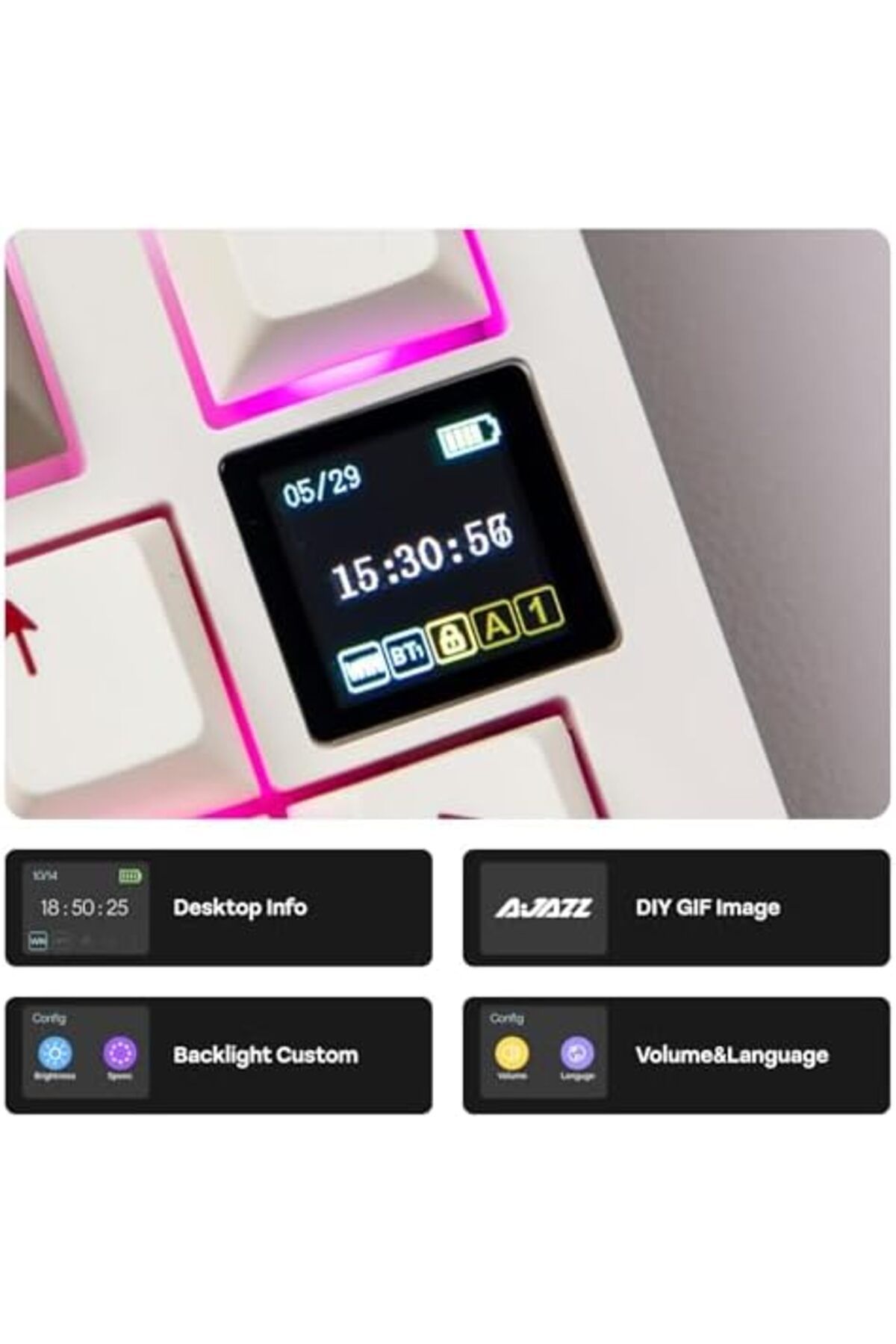 Epomaker-لوحة مفاتيح ألعاب لاسلكية Ajazz AK820 PRO مزودة بشاشة TFT ومقبض، قابلة للتبديل السريع، 2.4 جيجاهرتز/وحدة 6