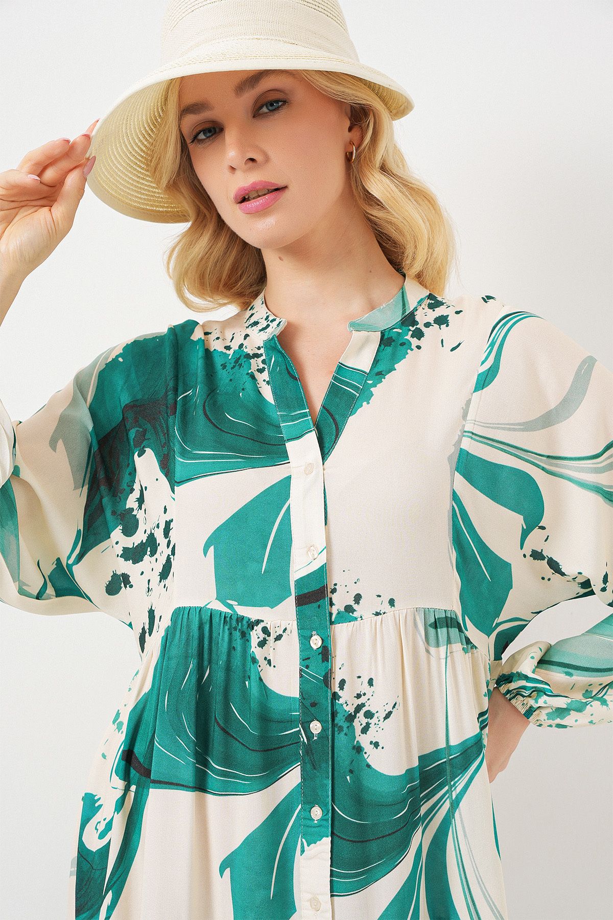 Bigdart-Rochie lungă hijab cu model pentru femei 2585 - verde smarald 3