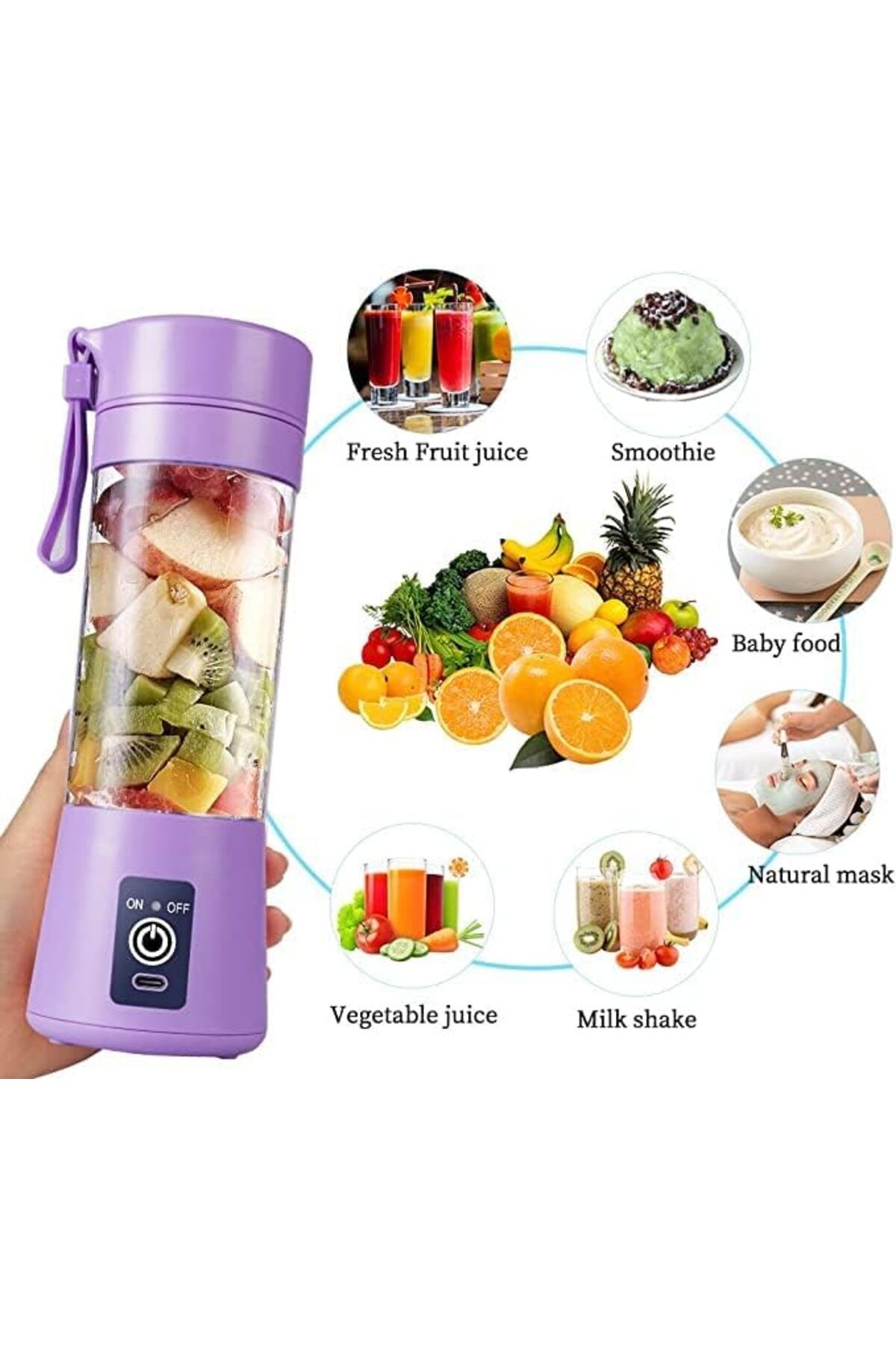 Yuwell-YU WELL Portable Blender Cup, Electric USB Juicer Blender, Mini Blender 380ml Sky Blue 4