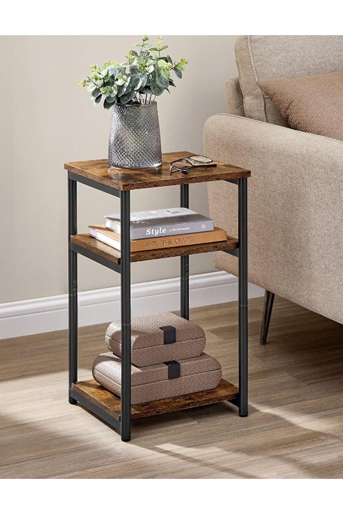COOYA-3 Tier Slim Side Tables with Storage, open and smooth shelf Nightstands for Small Spaces 3