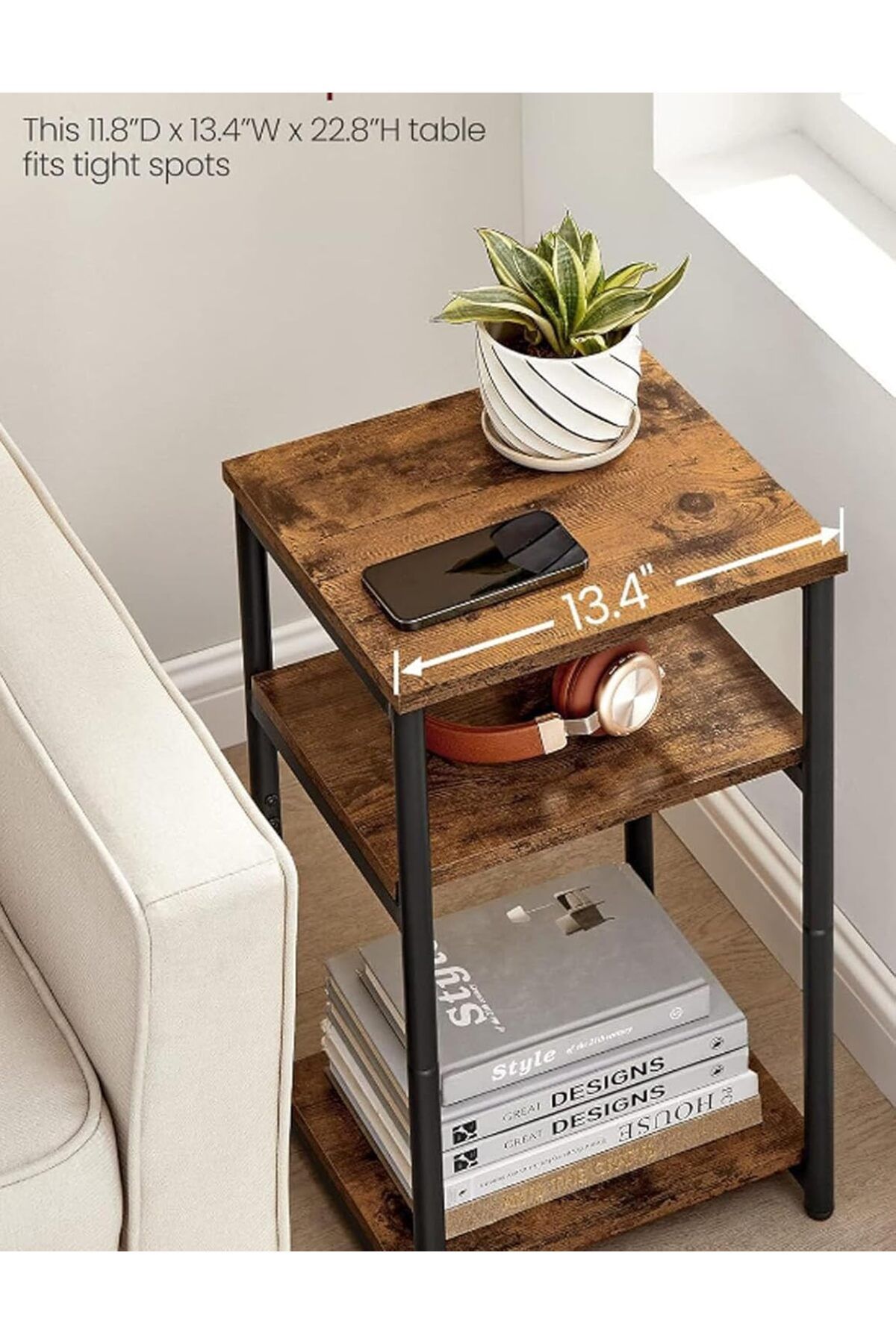 COOYA-3 Tier Slim Side Tables with Storage, open and smooth shelf Nightstands for Small Spaces 4