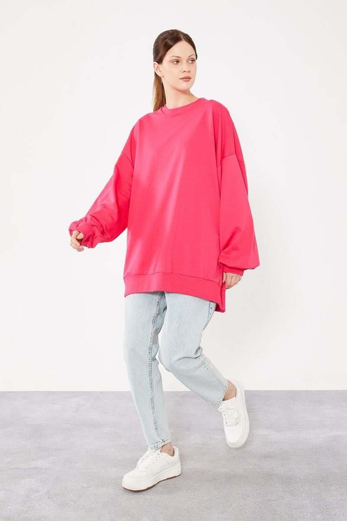Levidor-Crew Neck Oversize Basic Sweat - Fuchsia 1
