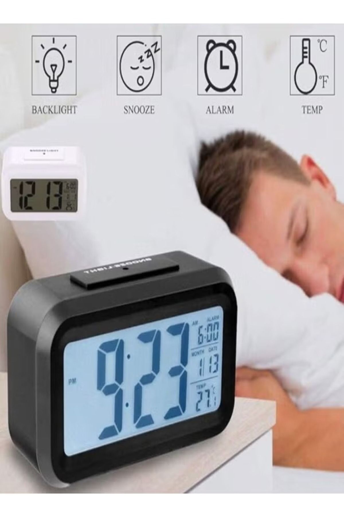 DLC-LED Digital Alarm Clock with Calendar & Thermometer – Multifunctional Display 4