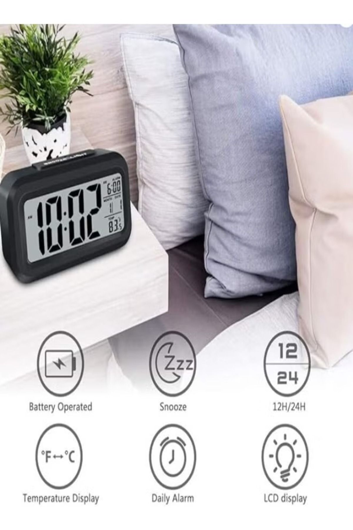 DLC-LED Digital Alarm Clock with Calendar & Thermometer – Multifunctional Display 3