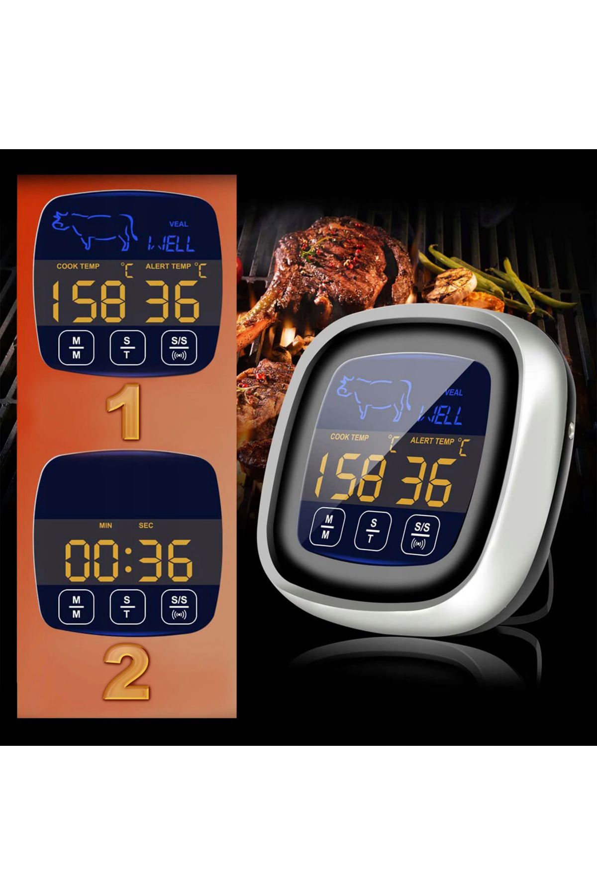 NewEvo-® Digital Kitchen Thermometer, For Meat, Liquids, Touch Screen Display, Quick Read Function 3