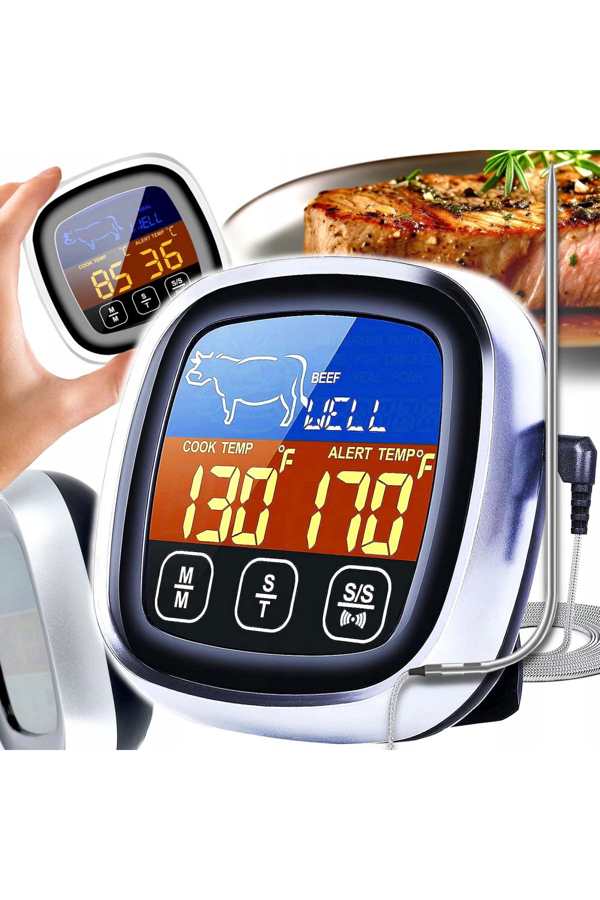 NewEvo-® Digital Kitchen Thermometer, For Meat, Liquids, Touch Screen Display, Quick Read Function 10