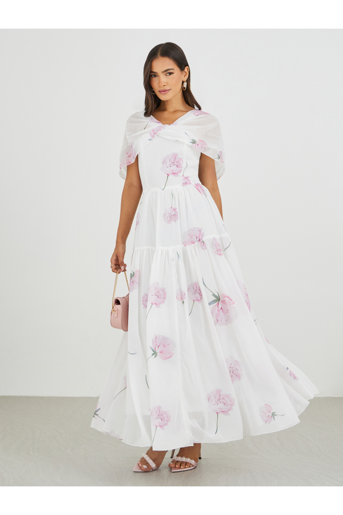 Styli Floral Print A-Line Maxi Dress with Gathers