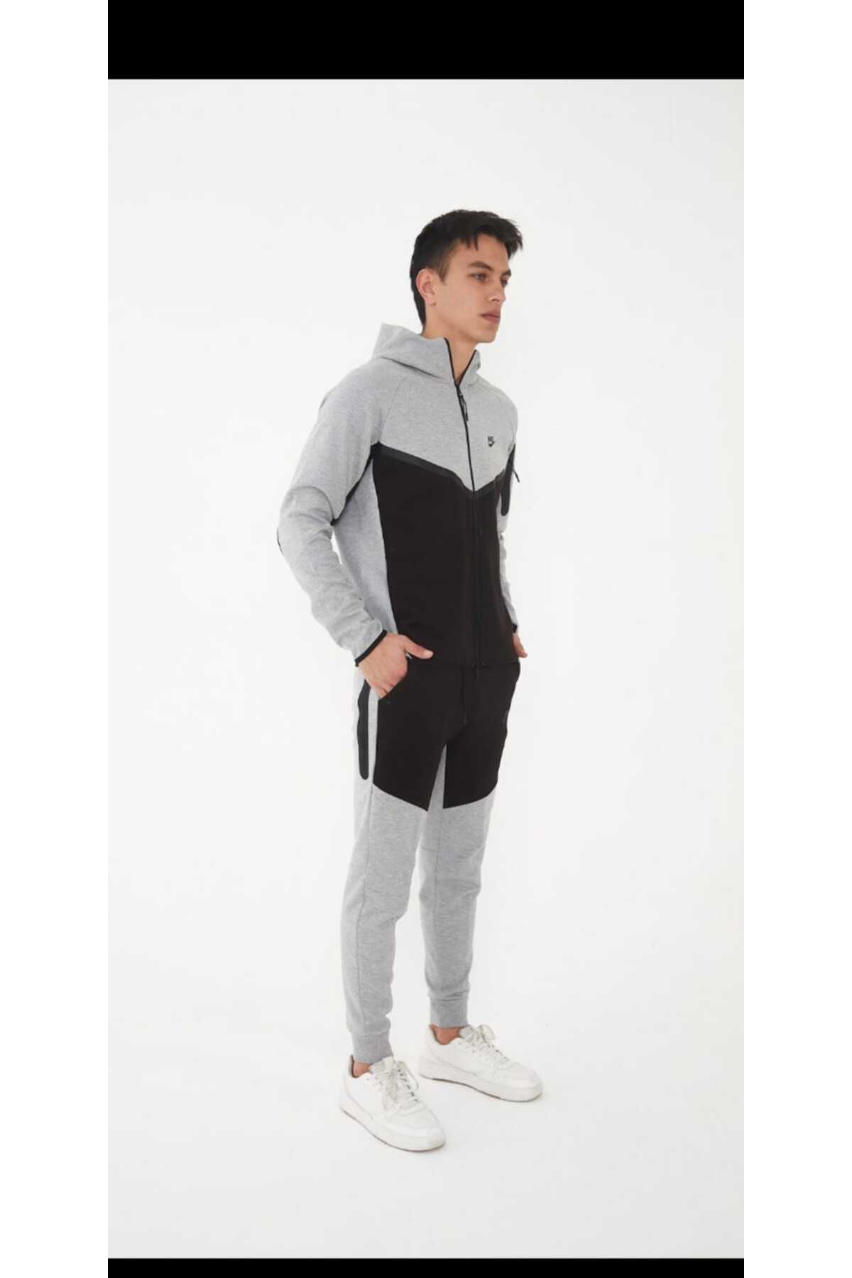 2AS-Tech Fleece Gray-Black Tracksuit Set 5