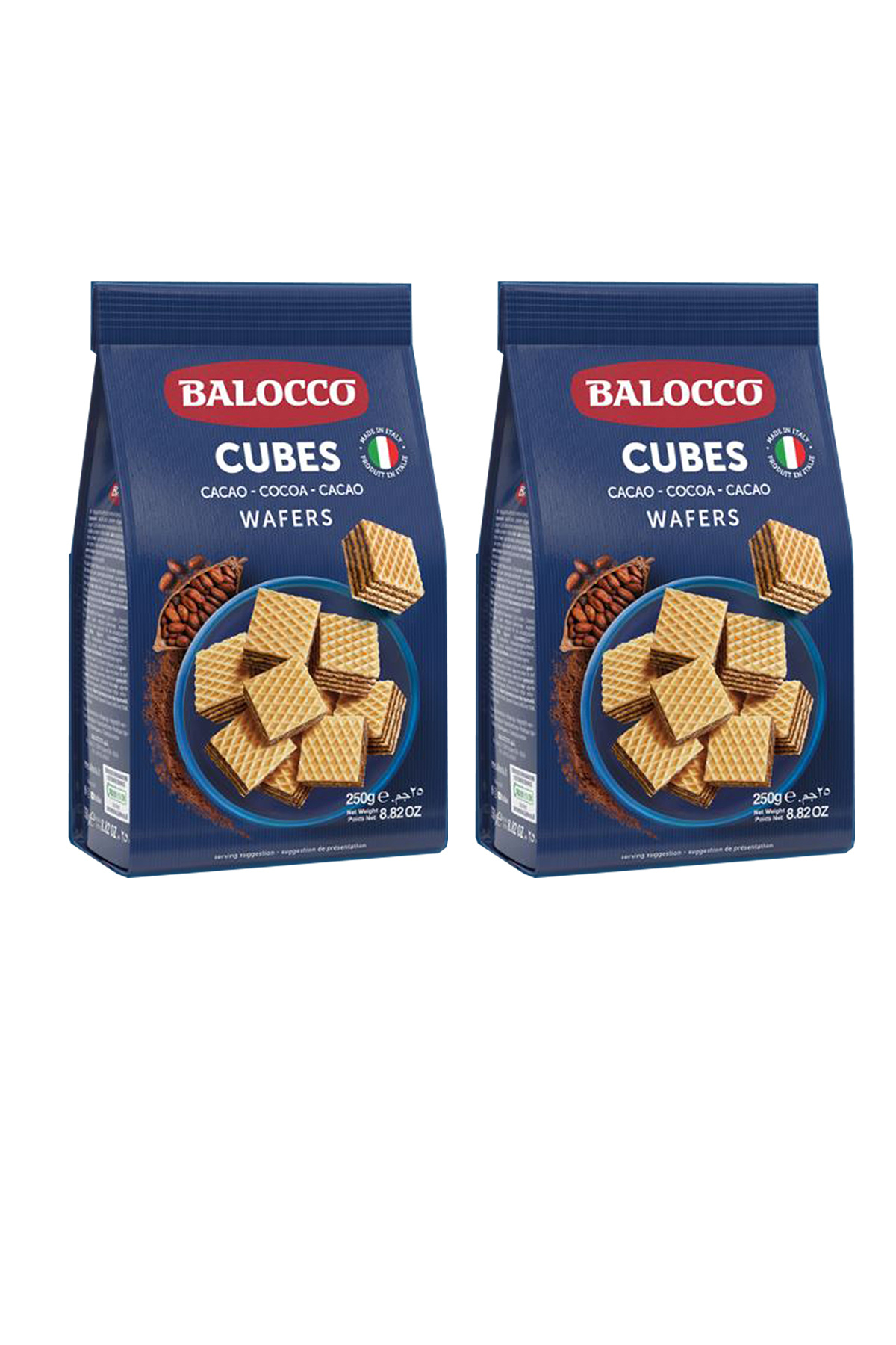 Transmed BALOCCO Wafers Cocoa Küp Gofret - Kakaolu 250 GR - 2 Adet
