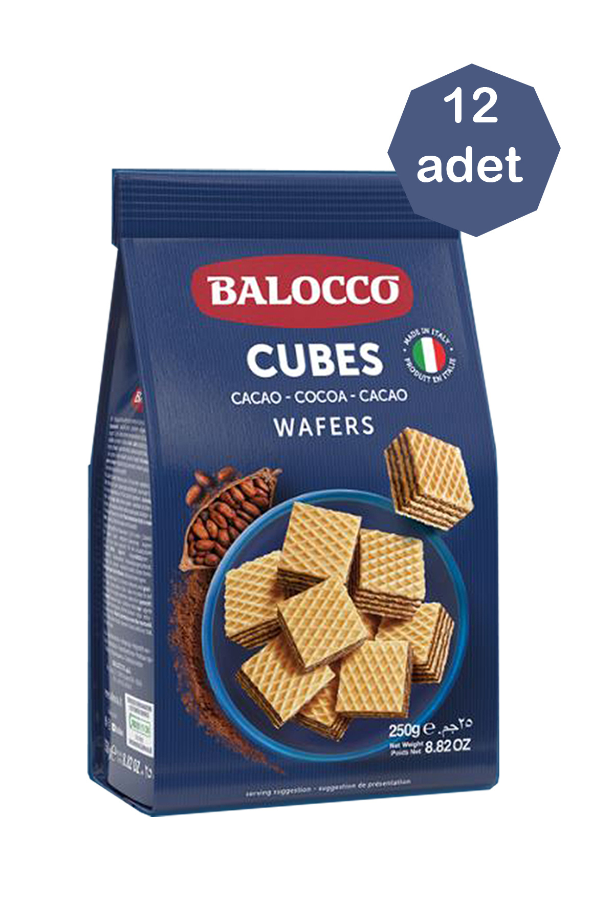 Transmed BALOCCO Wafers Cocoa Küp Gofret - Kakaolu 250 GR - 12 Adet