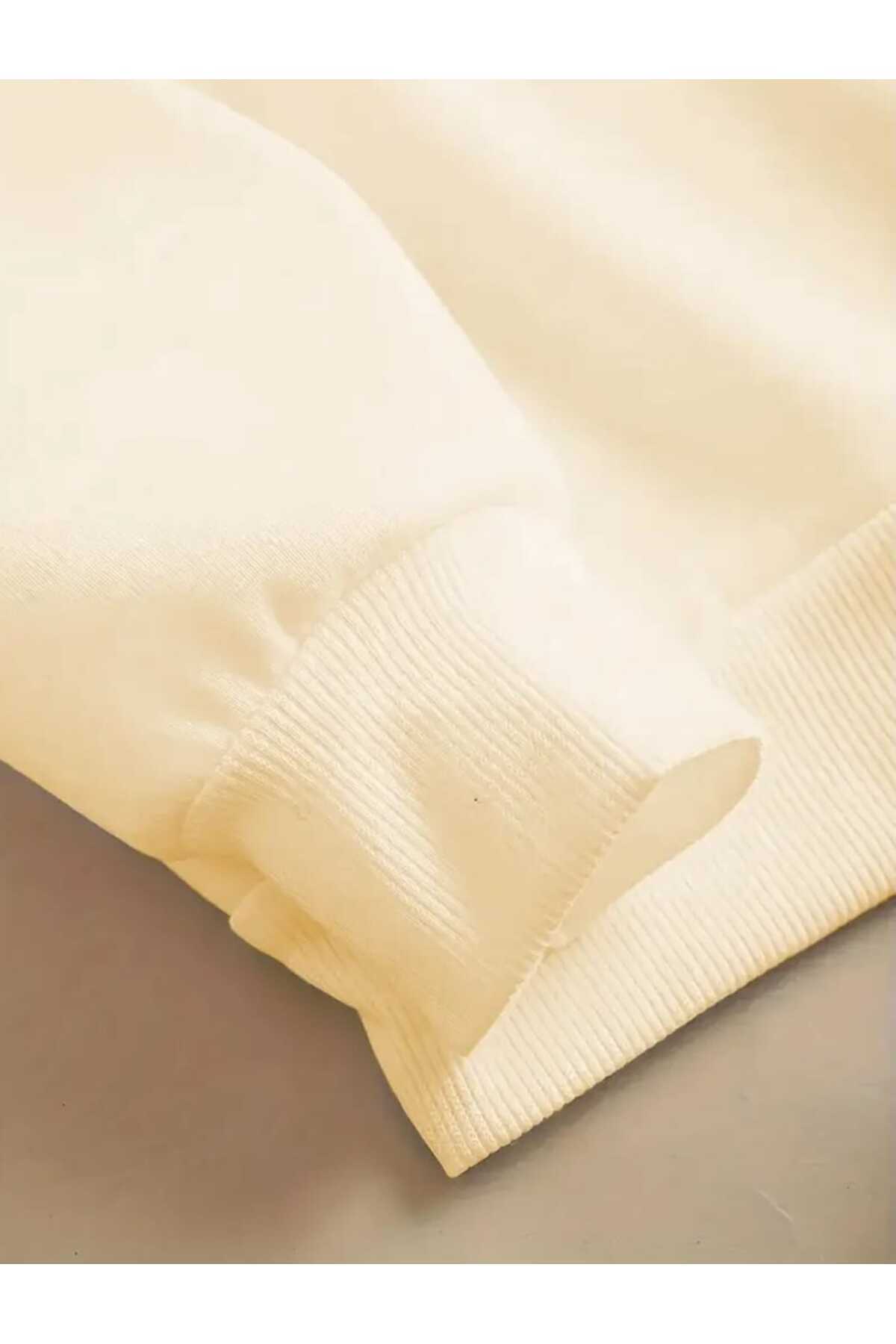 caddekombin Ярко розова лента с принт на велосипед, бежова суитшърт