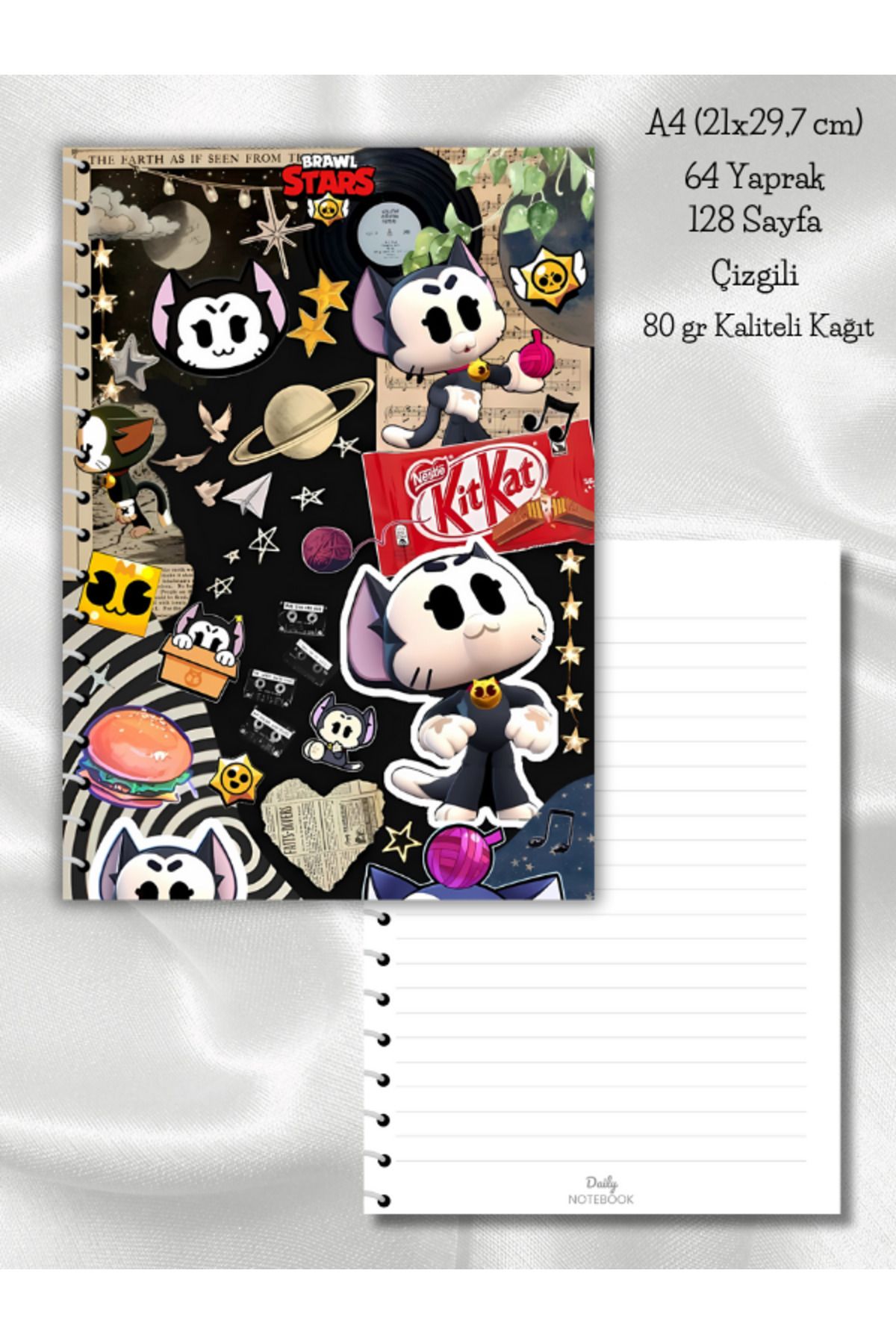 daily notebook-Kit Brawl Stars Striped School Notebook,64 Sheets Spiral A4 Large Size (21X29,7 cm) Size 1