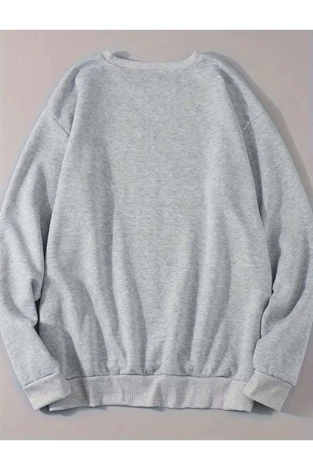 caddekombin Hanorac gri cu decolteu rotund cu imprimeu cu panglică roz strălucitor