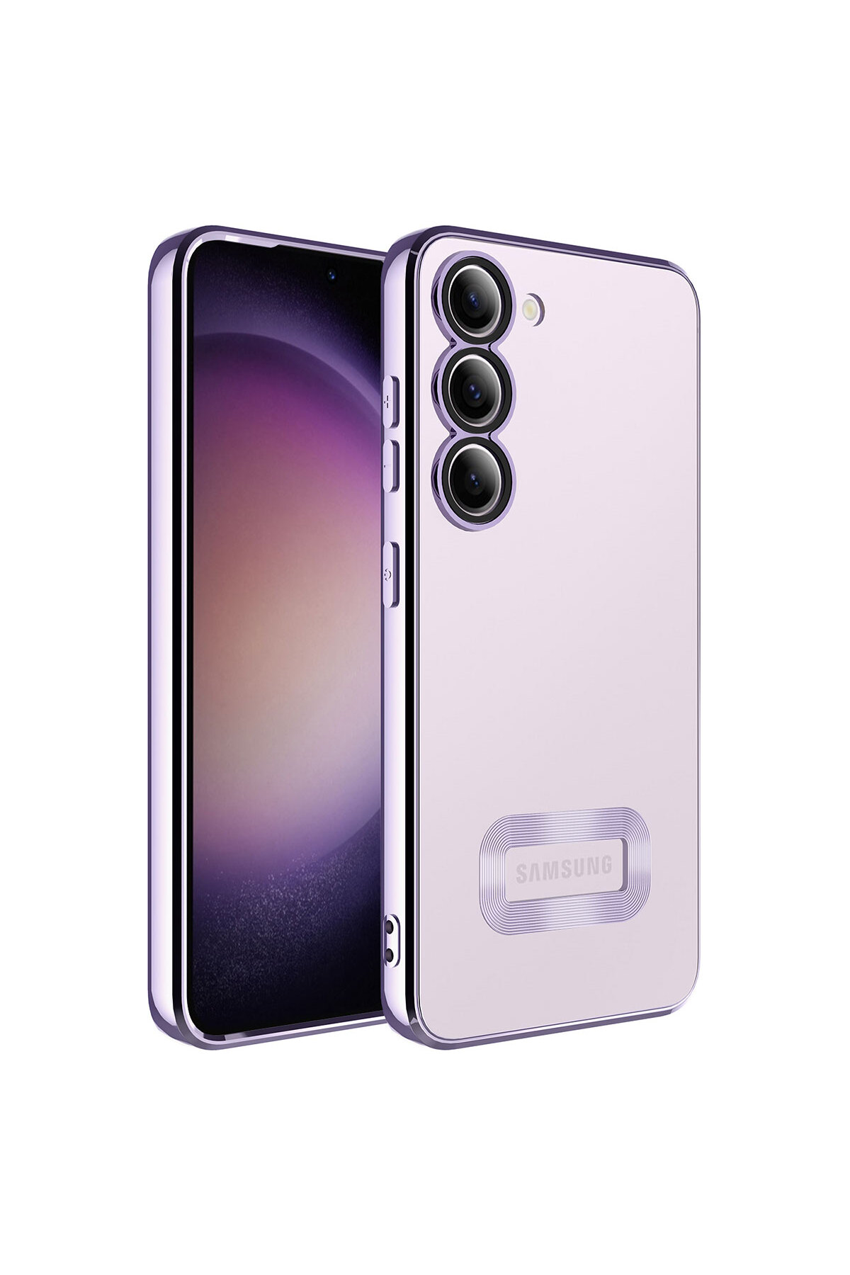 Galaxy S23 Uyumlu Kamera Korumalı Logo Gösteren İKTK Omega Kılıf-Lila