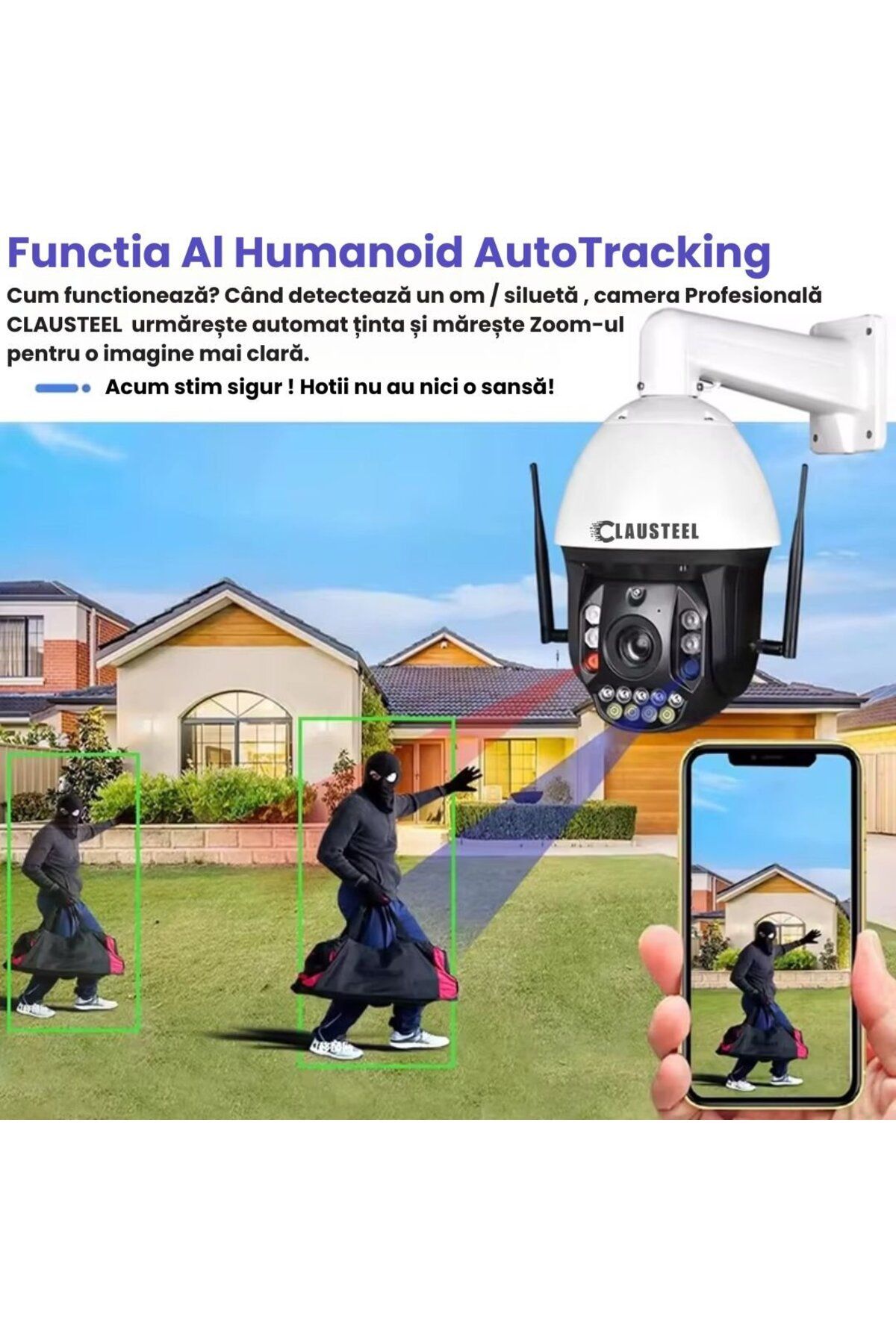 CLAUSTEEL-Professional WiFi Surveillance Camera with 99x Zoom, 8 MP, 4K, 1 KM View, 6