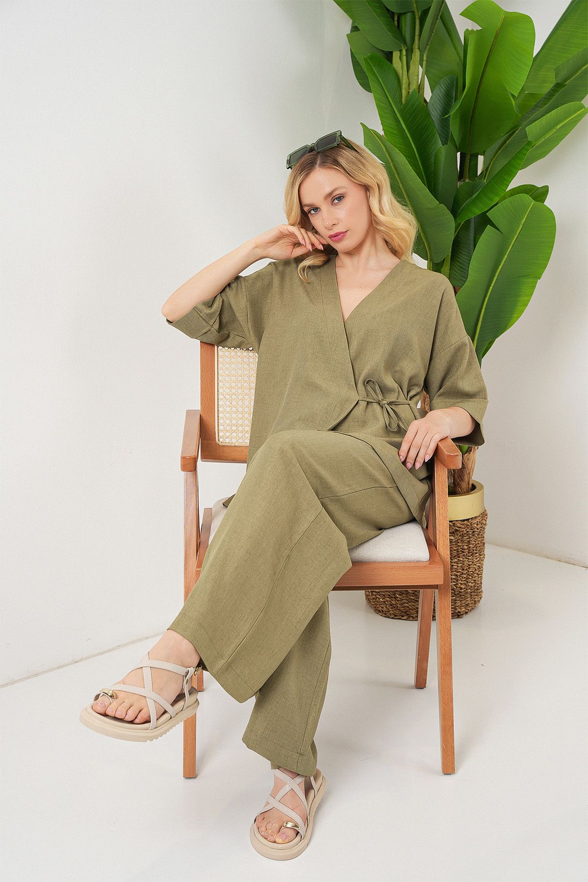 Bigdart-Women's Tie Front Bottom Top Set 6745 - Çağla 3