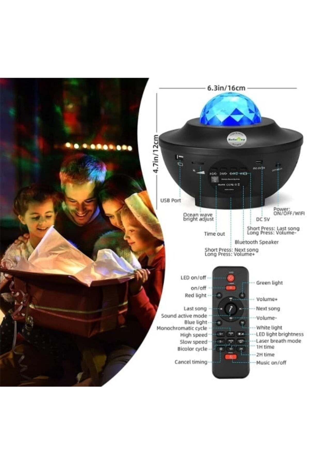 divendi-ro-Lamp - Intelligent projector with rotating night light, built-in Bluetooth speaker remote control 5