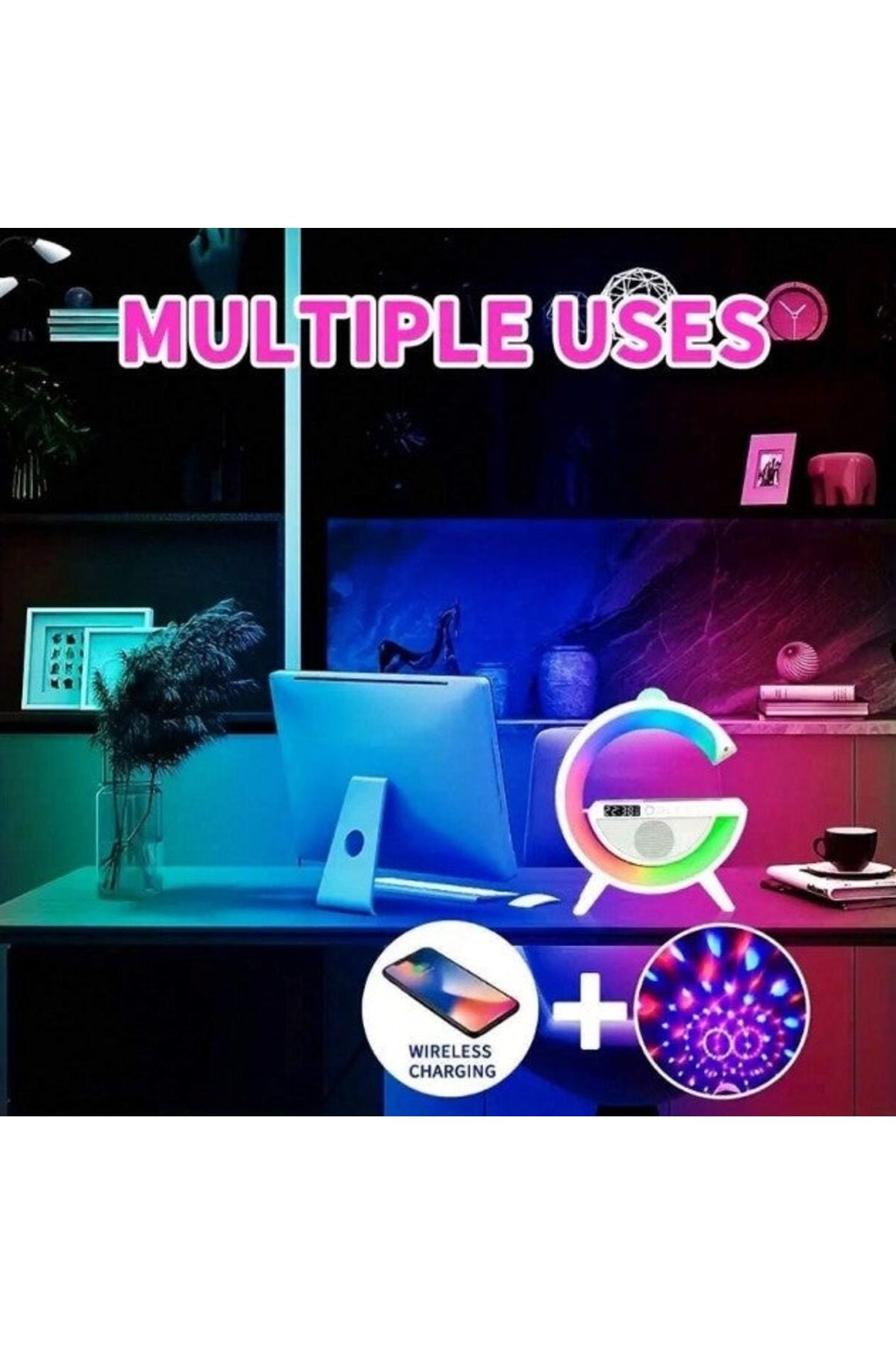 divendi-ro-3 in 1 Charging Station with RGB Lamp, Wireless, Bluetooth Speaker, Digital Clock 10