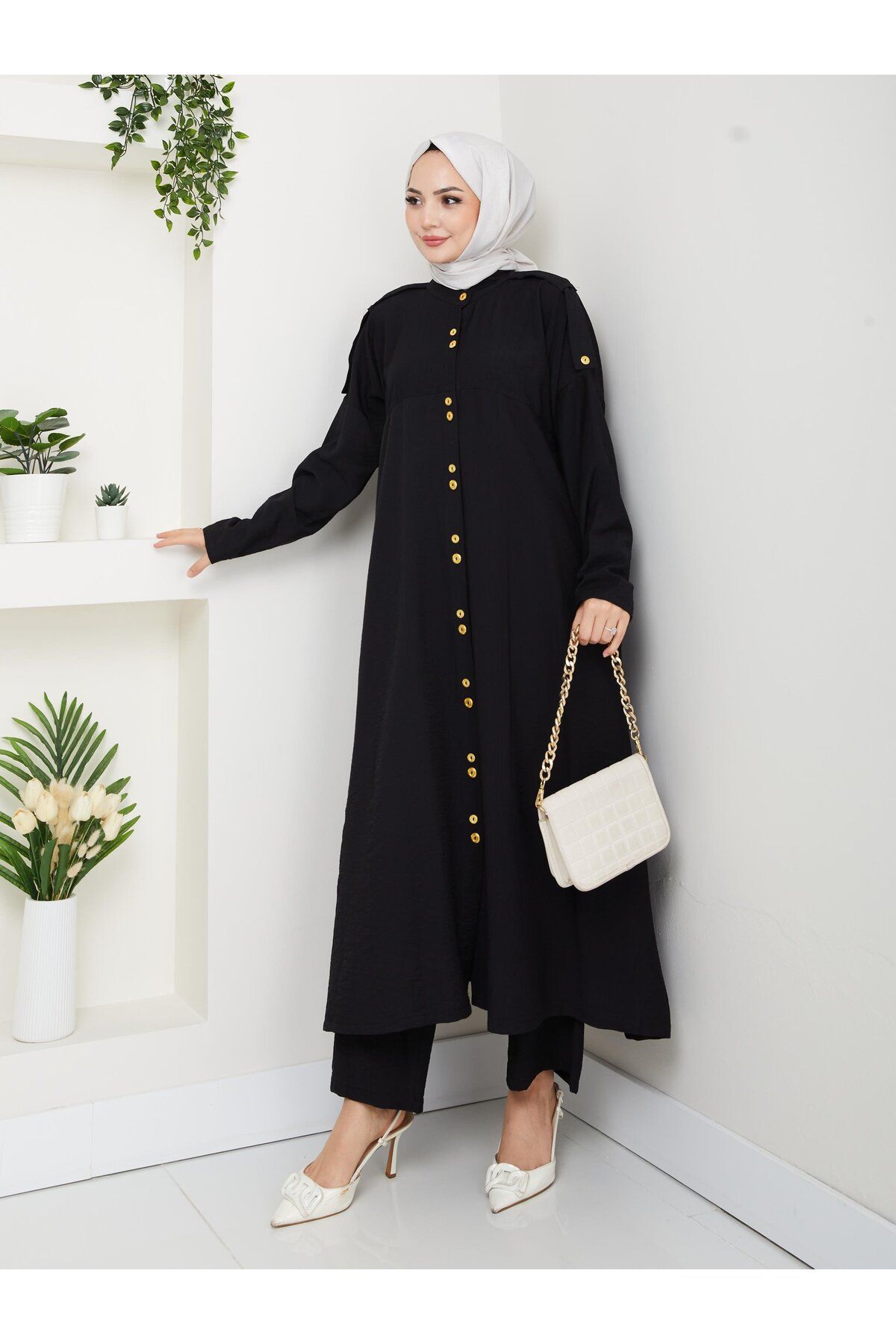 HARMAN BUTİK-Women's Buttoned Strawberry Fabric Black Double Suit 2