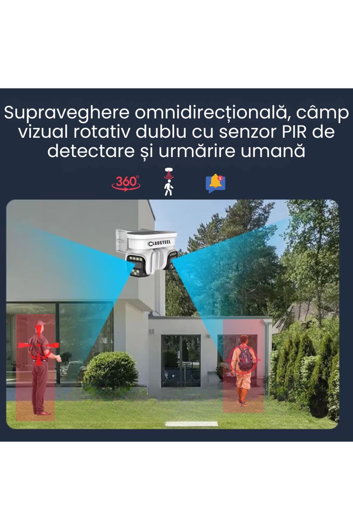 CLAUSTEEL-Cameră de supraveghere profesională 2 în 1 cu panou solar, conexiune SIM 4G, 8 MP, 8000 mAh 6