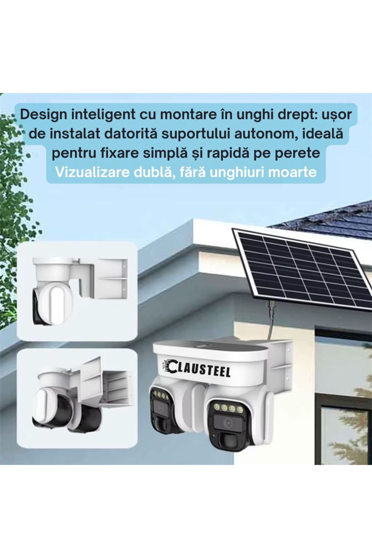 CLAUSTEEL-Cameră de supraveghere profesională 2 în 1 cu panou solar, conexiune SIM 4G, 8 MP, 8000 mAh 5