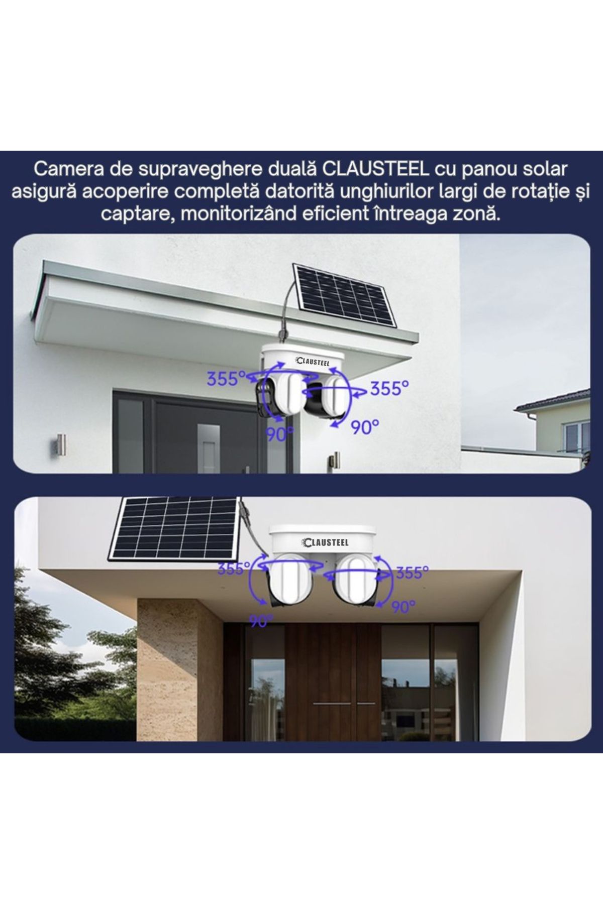 CLAUSTEEL-Cameră de supraveghere profesională 2 în 1 cu panou solar, conexiune SIM 4G, 8 MP, 8000 mAh 4