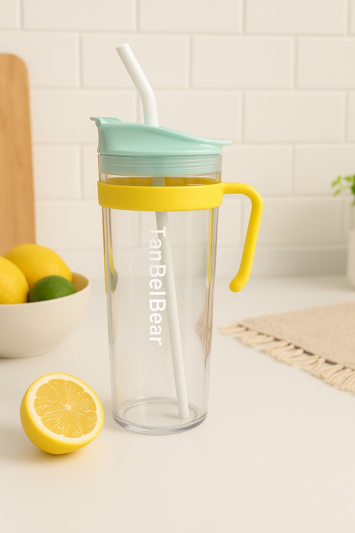 İNTER LİFE-Motivational Water Bottle with Handle and Straw Suitable for Daily Use Bpa-Free Water Bottle Suitable for Detox 1.2 ml 5