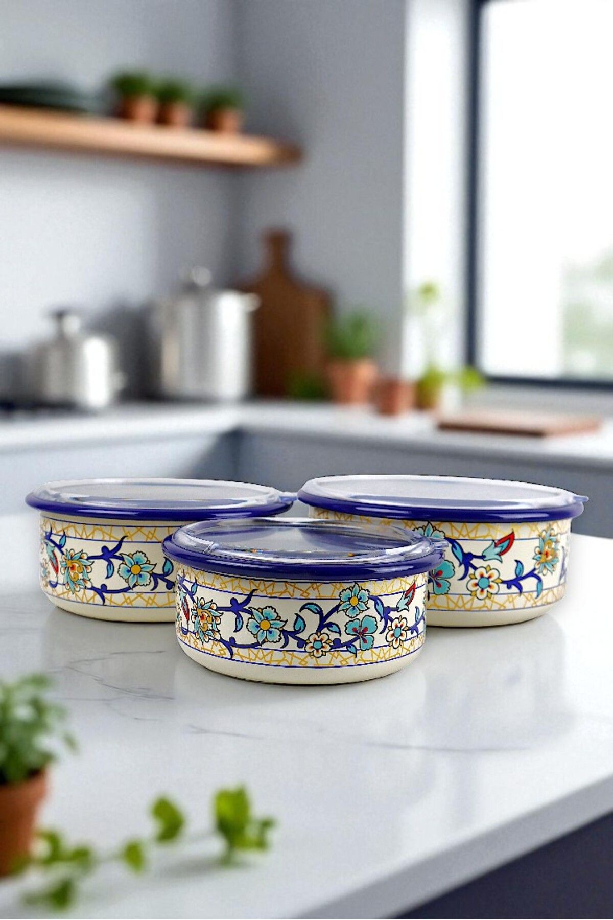 İnci Emaye-No. 14 - 16 - 18 Enameled Storage Container Set of 3 3