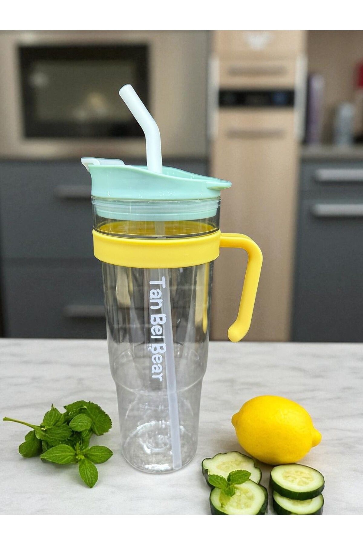 İNTER LİFE-Motivational Water Bottle with Handle and Straw Suitable for Daily Use Bpa-Free Water Bottle Suitable for Detox 1.2 ml 4