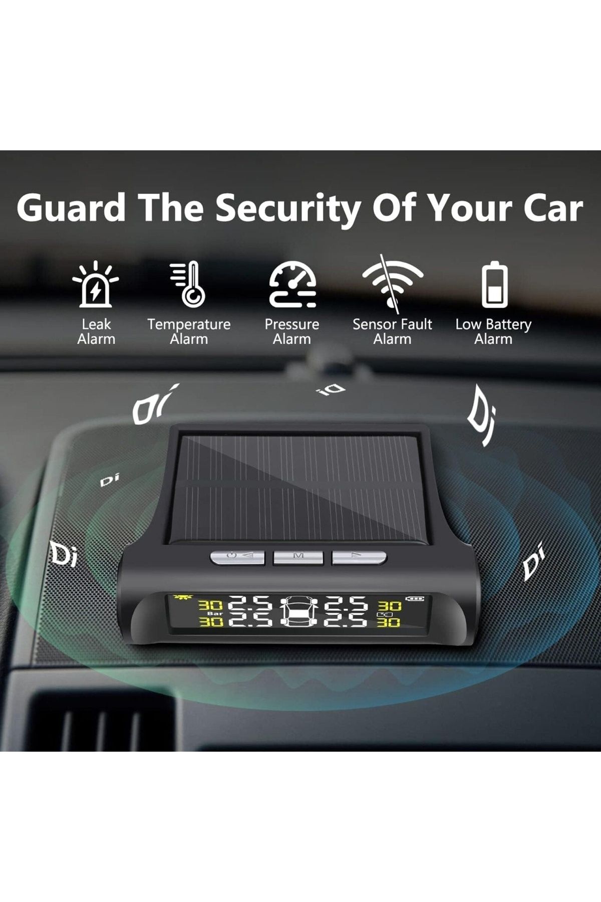 divendi-ro-Tire pressure and tire temperature sensors, with alarm, solar charging, LCD display, alarm, black 5