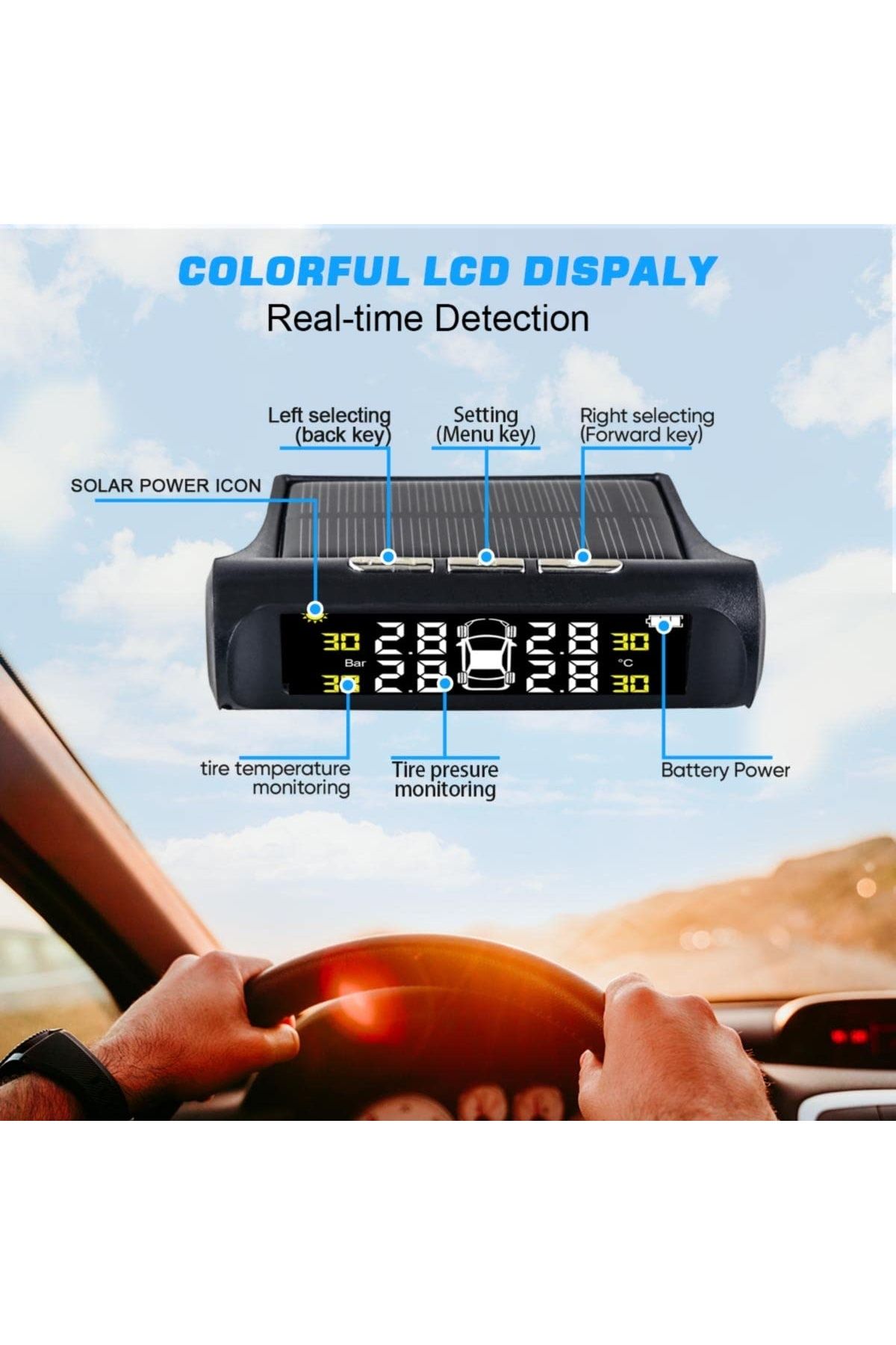 divendi-ro-Tire pressure and tire temperature sensors, with alarm, solar charging, LCD display, alarm, black 4