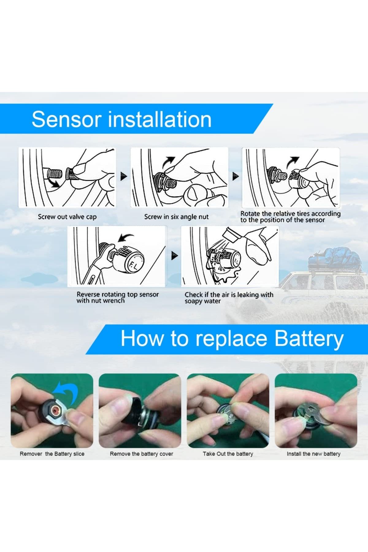 divendi-ro-Tire pressure and tire temperature sensors, with alarm, solar charging, LCD display, alarm, black 9