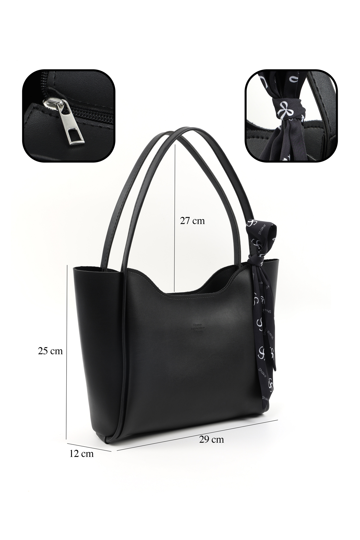 Shaka Siyah SHK240 Suni Deri Fermuarlı Tek Bölmeli Fular Hediyeli El,Kol ve Omuz Çantası fotoğrafı 4 (önizleme)