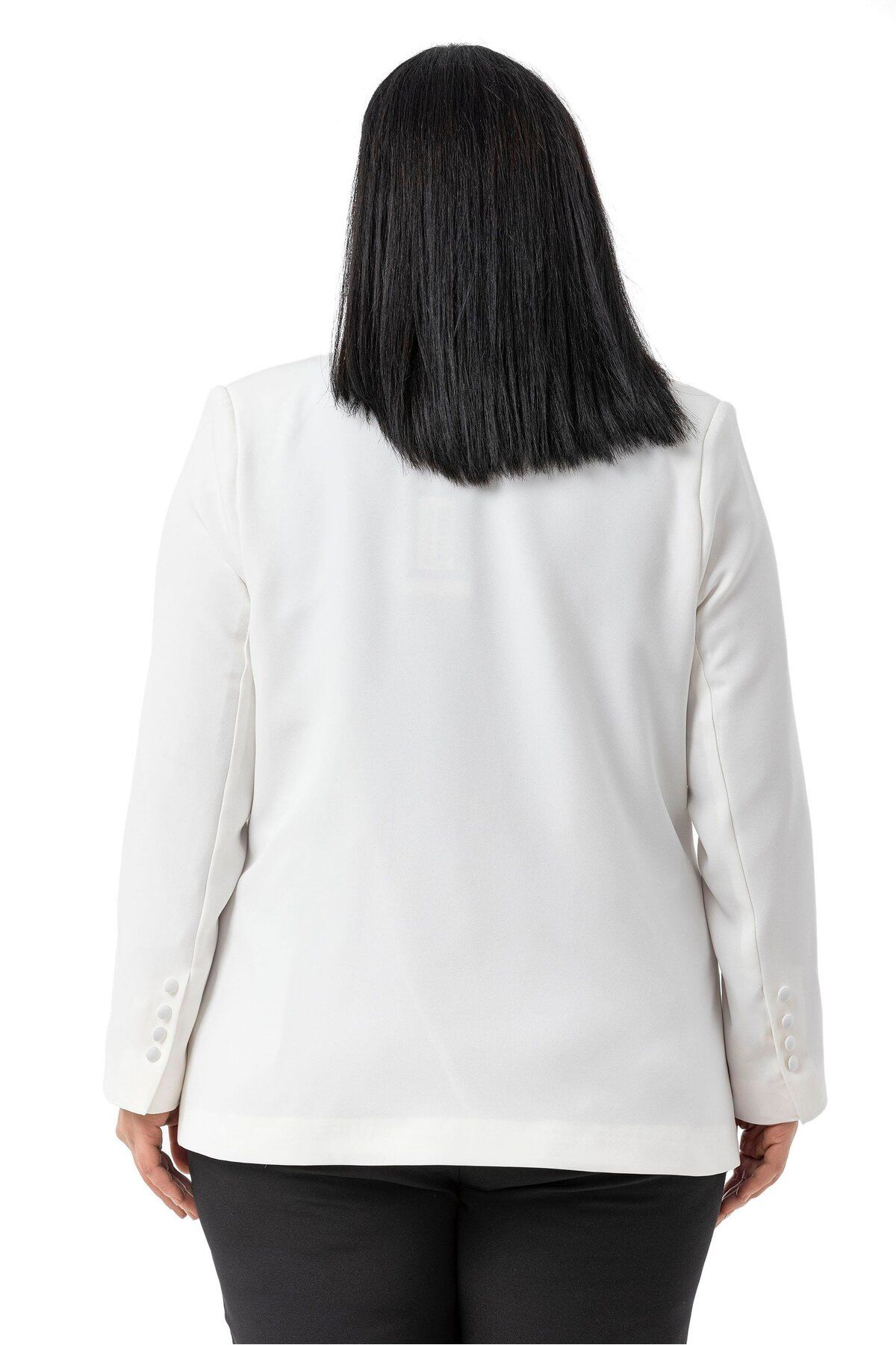 DISENTIS MODEST-Plus Size Satin Collar and Button Detail Pocket Lined White Jacket 3