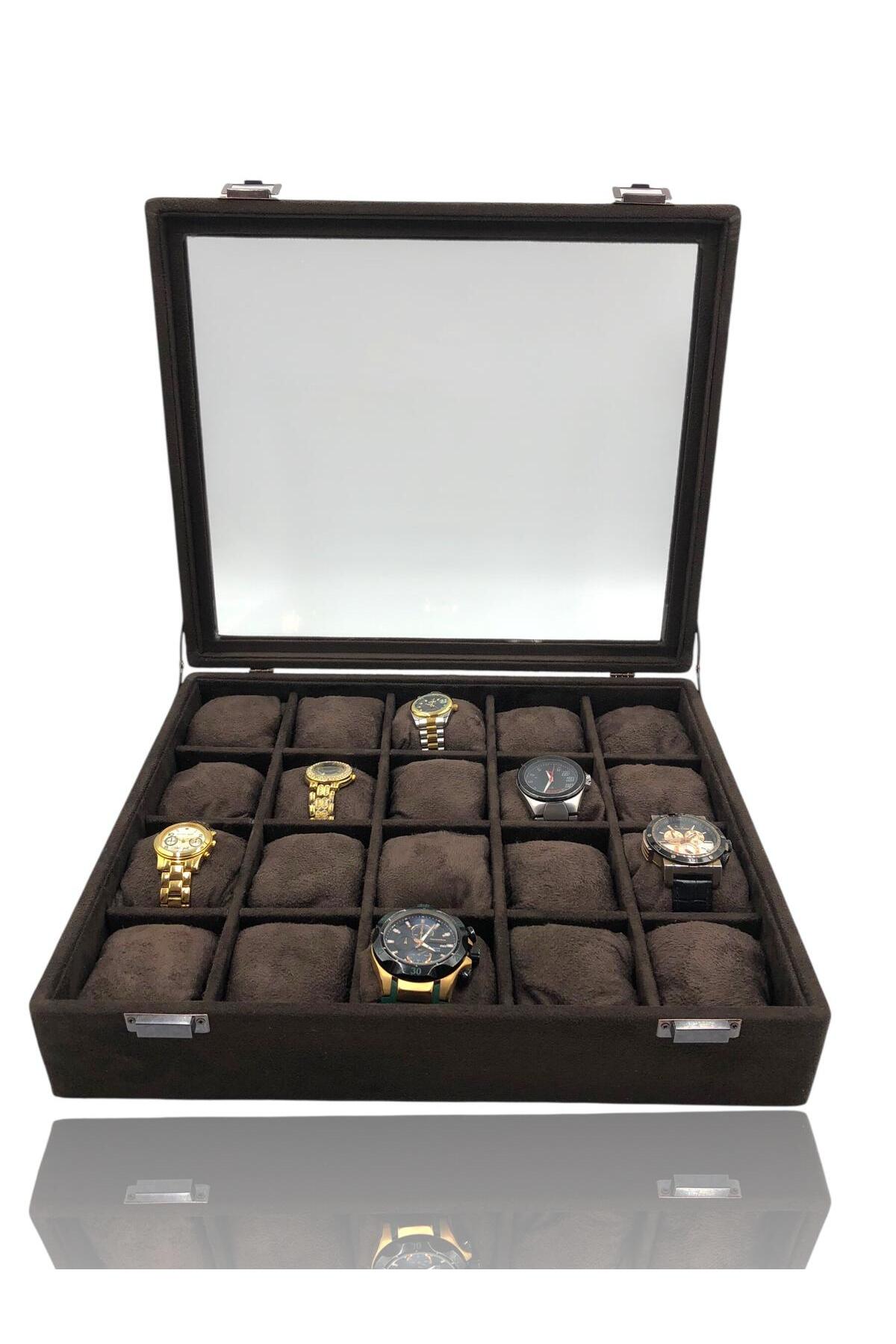 Diji 20 Pcs Watch Box Watch Bag Suede Coffee Coffee Padded