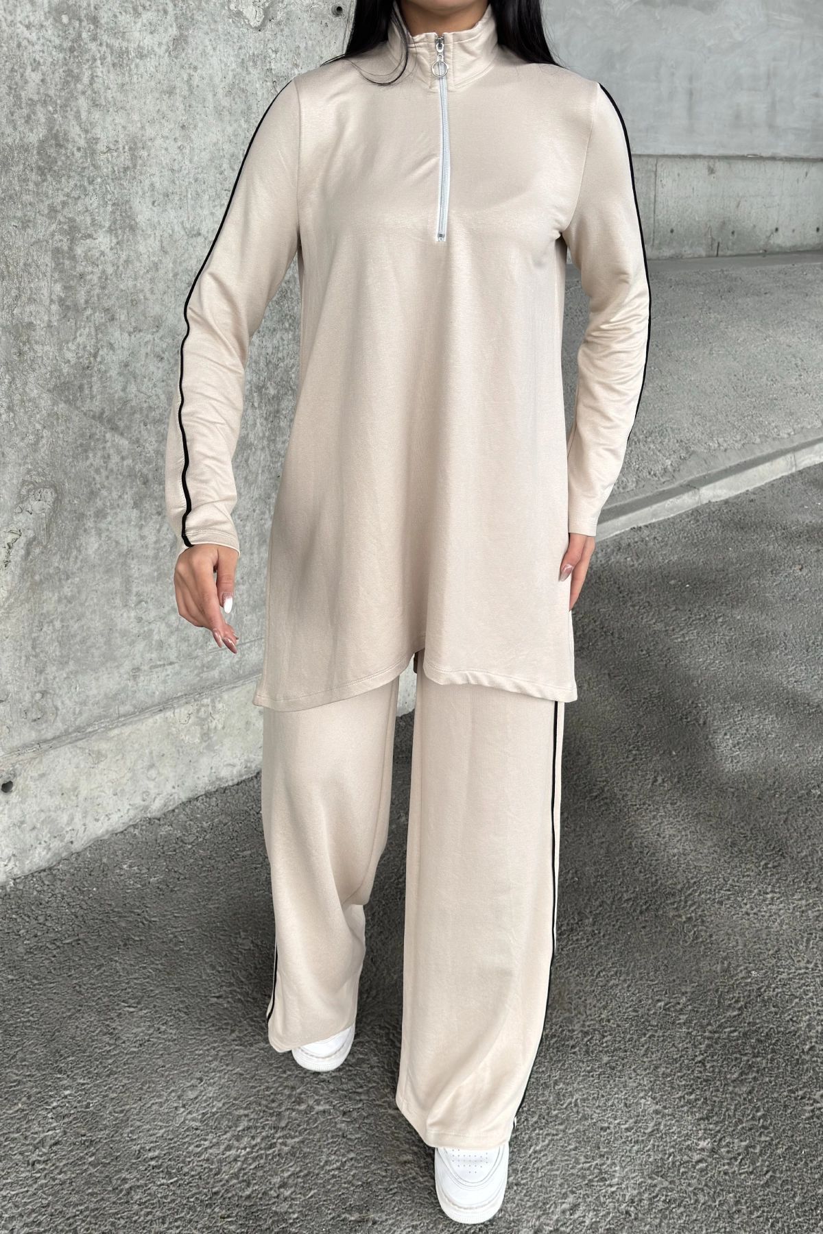 NEW LAVİVA-Women's Piping Detailed Turtleneck with Elastic Waist Two Thread Bottom Top Suit Suitable for Hijab 700-3670 5