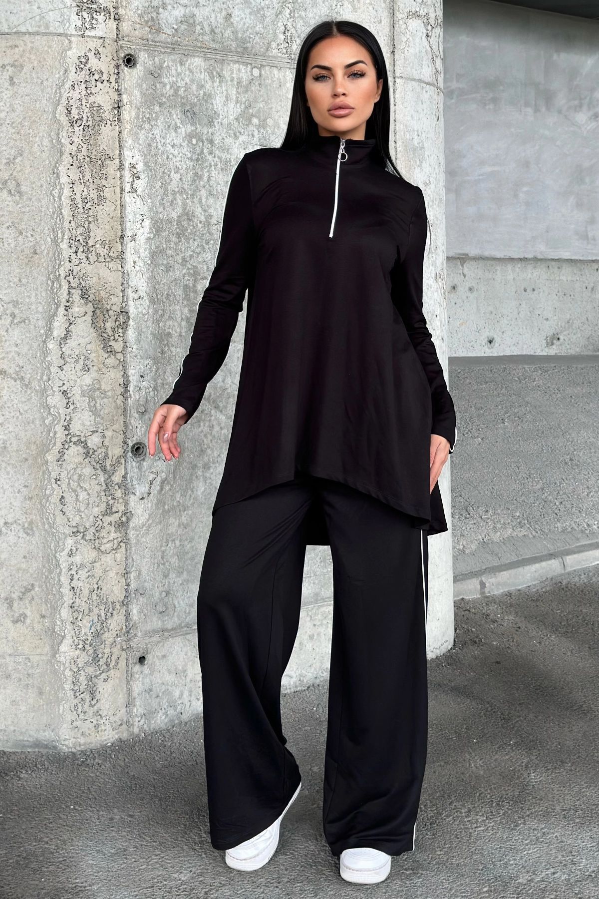 NEW LAVİVA-Women's Piping Detailed Turtleneck with Elastic Waist Two Thread Bottom Top Suit Suitable for Hijab 700-3670 5