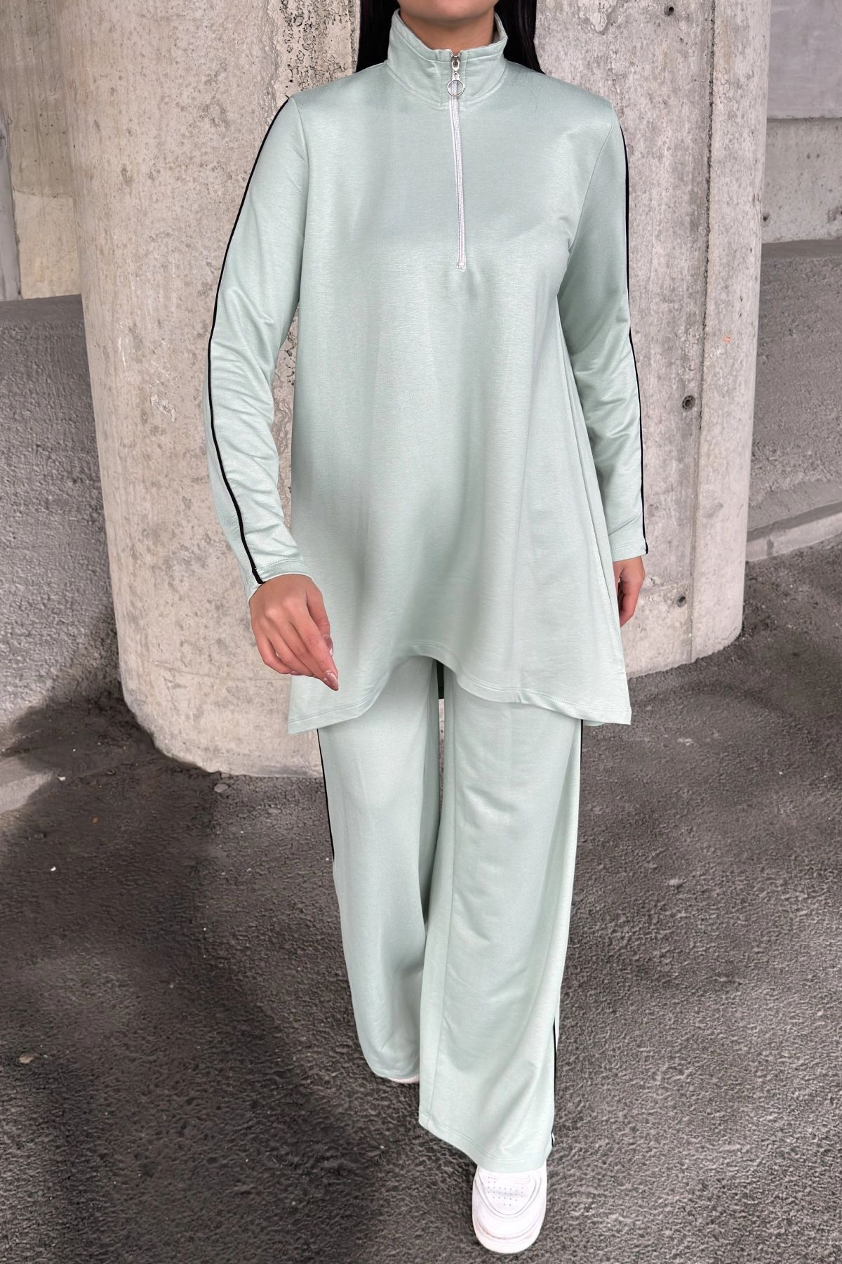 NEW LAVİVA-Women's Piping Detailed Turtleneck with Elastic Waist Two Thread Bottom Top Suit Suitable for Hijab 700-3670 3