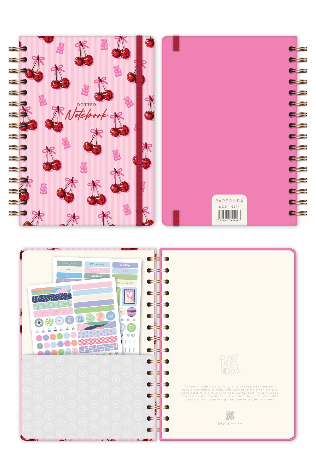 PAPERORA-A5 Spiral Hard Cover Elastic Dotted Notepad Cherry 7
