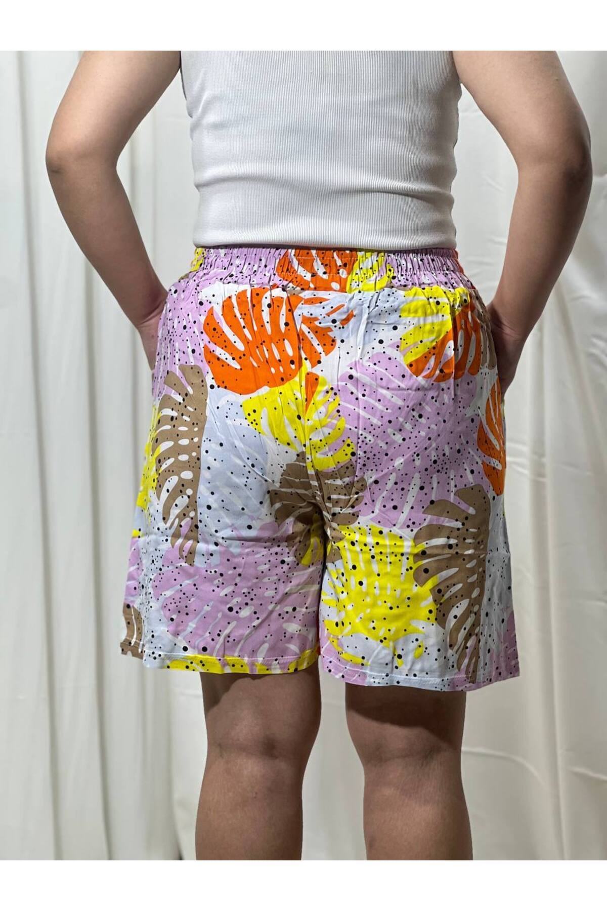 LİFERA-Lifera Large Size Patterned Woven Viscose Shorts 3