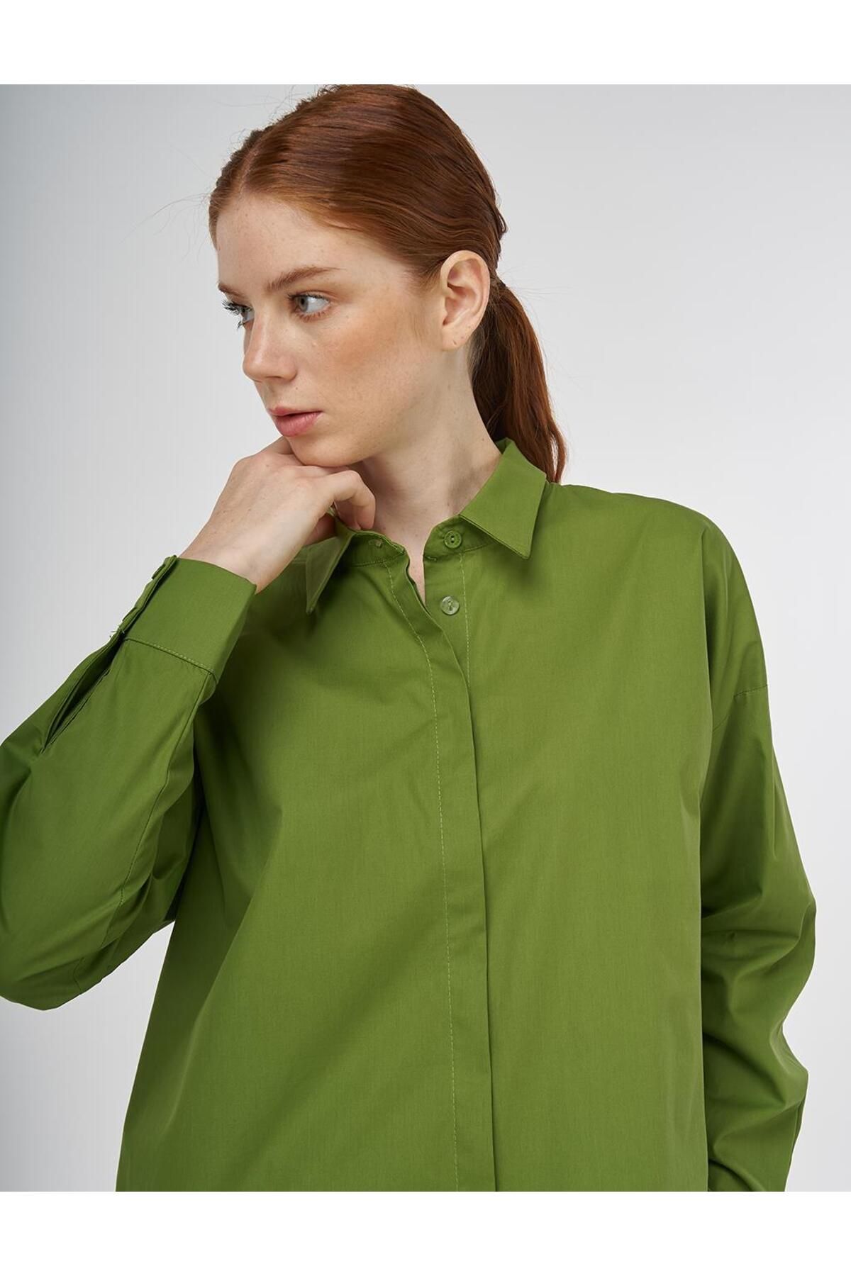 Kayra-Relaxed Cut Cotton Tunic Green 7